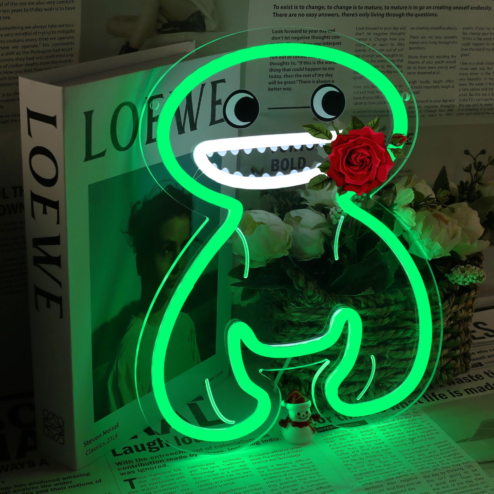 Letrero de neón de figura verde para decoración de pared, jardín, letrero con luz LED, luz de dibujos animados regulable para dormitorio de niños, sala de juegos, arte de pared, regalo de