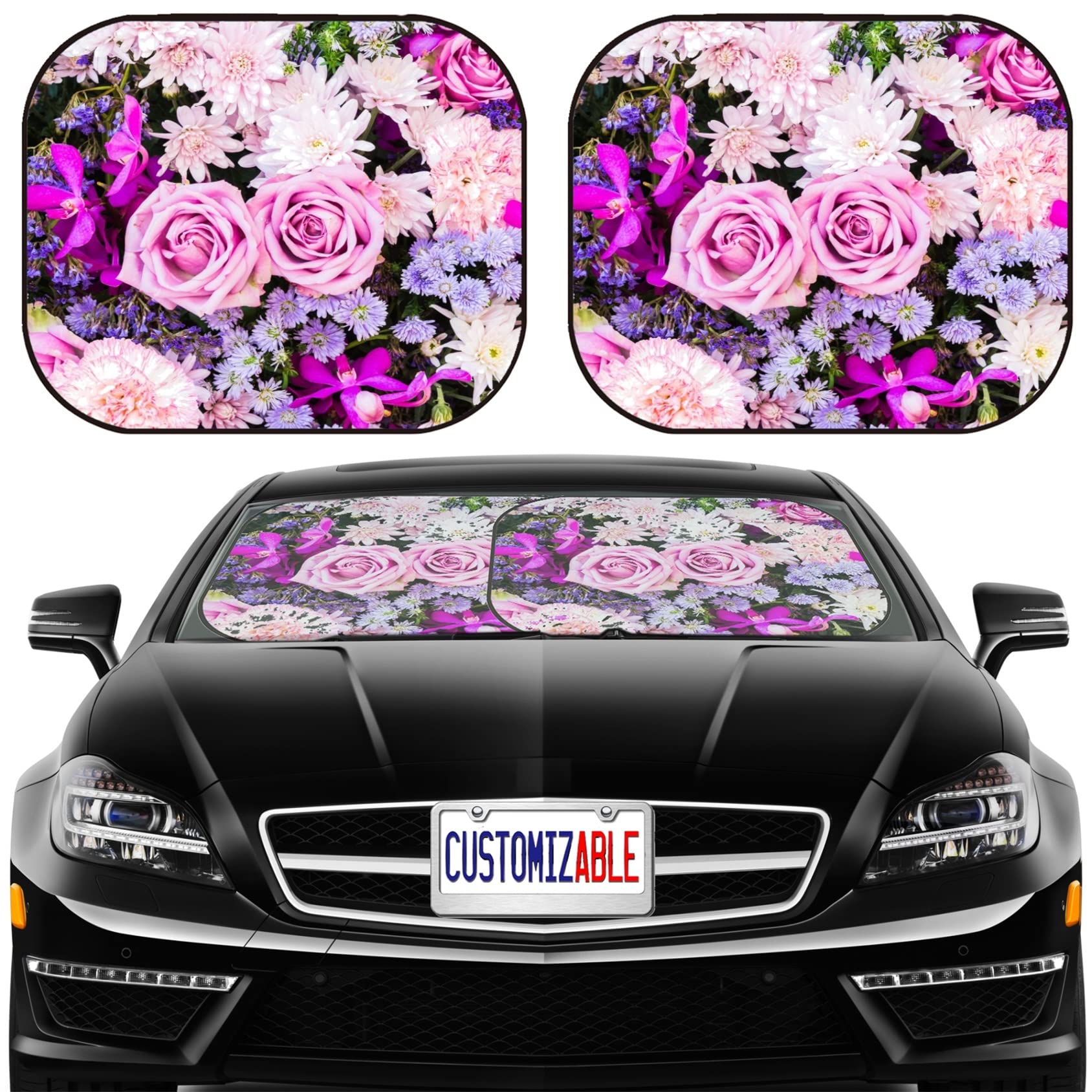 MSD Car Sun Shade Windshield Sunshade Universal Fit 2 Pack, Block Sun Glare, UV and Heat, Protect Car Interior, Image ID: 37687449 Colorful Nature Flower Backgrounds