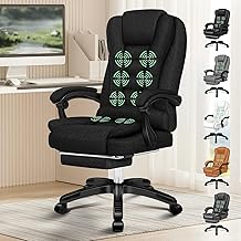 ELFORDSON Executive Office Chair with 8-Point Massage & Seat Heated, Home PC Gaming Chairs with Footrest, High Back 150° Reclining Executive Desk Chair with Padded Armrest, Linen, Black