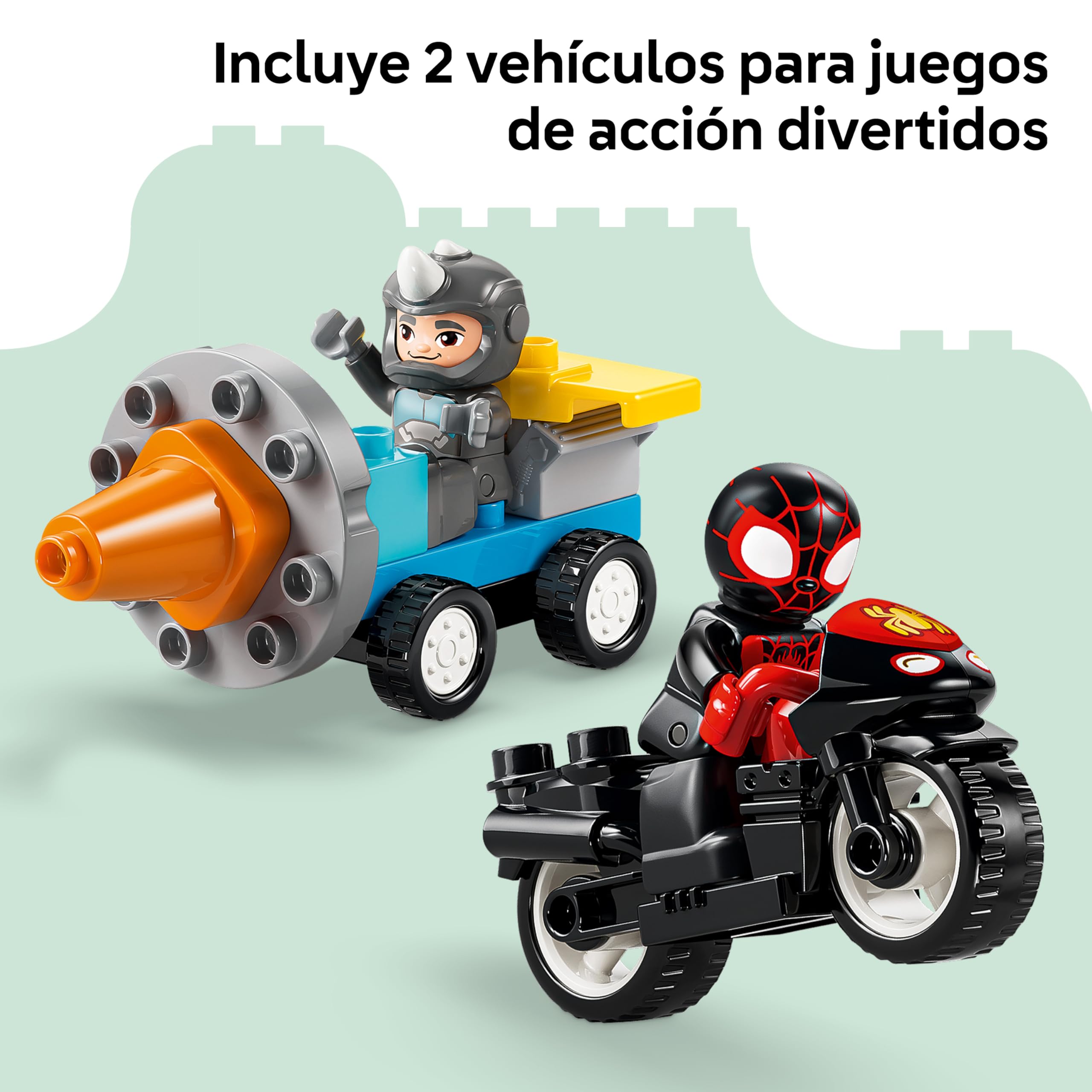LEGO Duplo Marvel Aracnocuartel de Spidey y su Superequipo – Superhéroes de Juguete con Moto y 3 Figuras – Juego Educativo para la Motricidad Fina – Regalo para Niños de 2+ Años – 10464