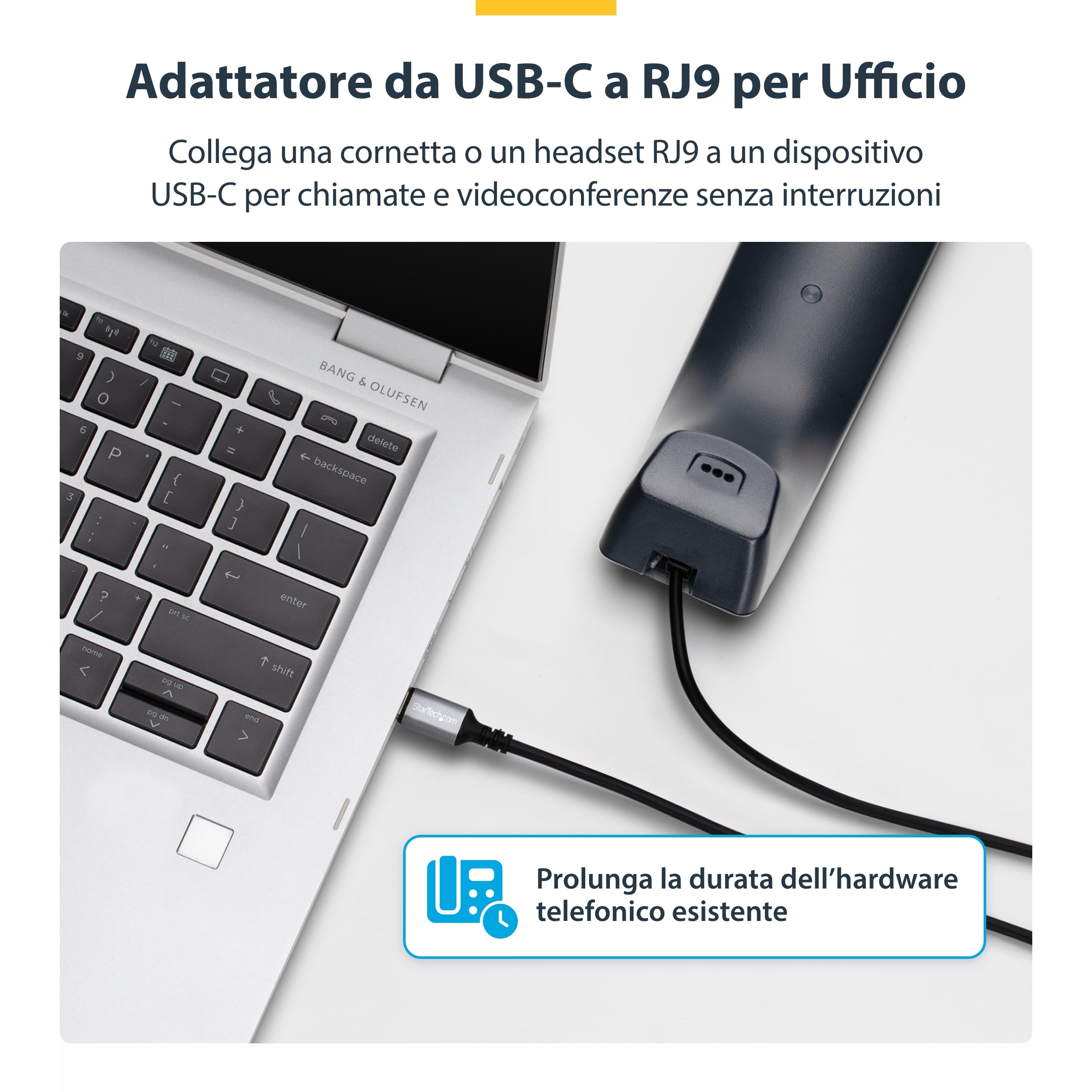 StarTech Adattatore USB-C a RJ9 per Cornetta, 1,8m (UR9-HEADSET-ADAPTER) | Cuffie cablate o wireless, Per telefono fisso