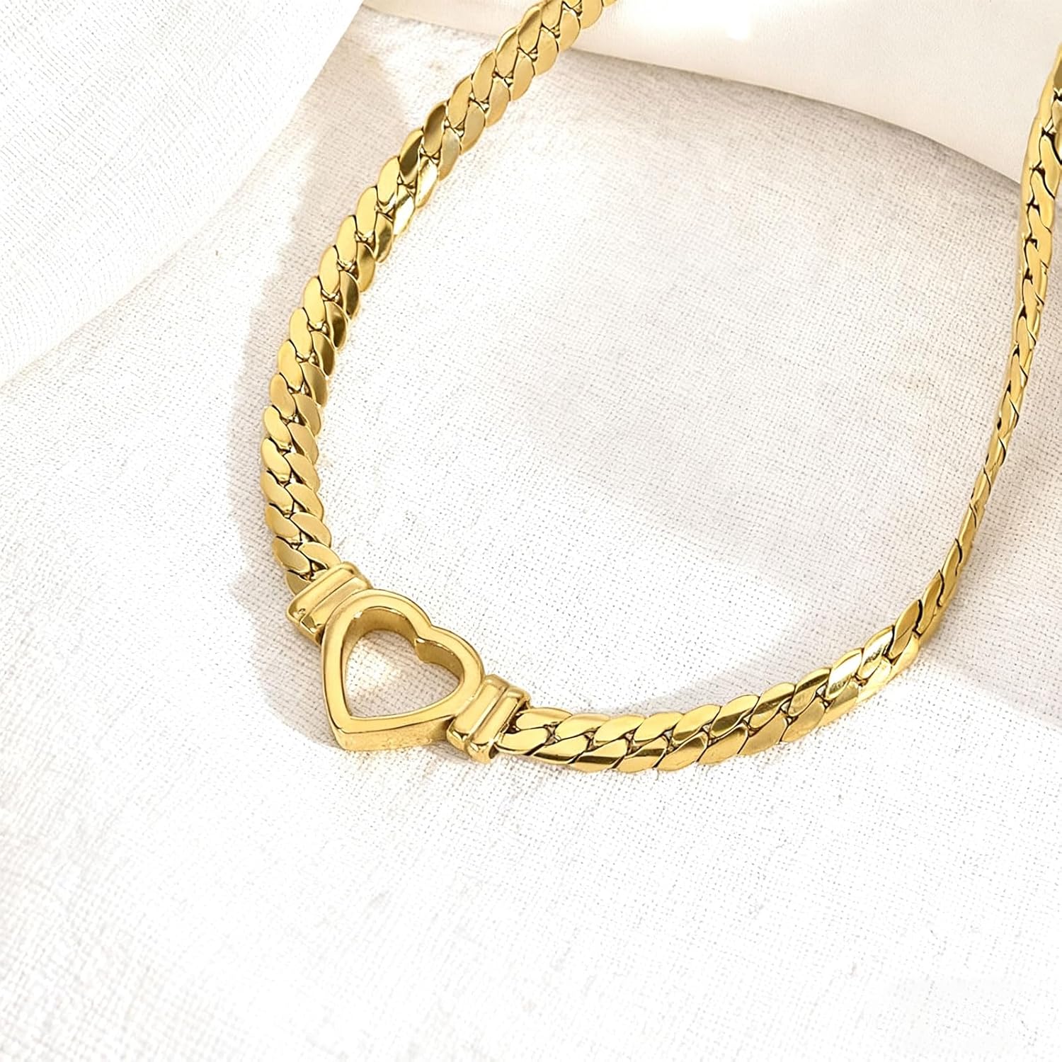 Dainty Gold Heart Necklaces for Women Silver Heart Choker Necklace Stainless Steel Thick Cuban Link Paperclip Chain Necklace with Hollow Hearts Love Pendant Chunky Statement Necklaces Delicate Trendy Jewelry for Valentine's Day Holiday Christmas Gift - Image 7