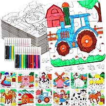 24 Sets Farm Animals Toddler Puzzles Ages 2-4 Bulk, Farm Party Favors Crafts DIY Paper Jigsaw Kit with Cow Dog Sheep, Fall Art Coloring Blank Puzzle for Classroom Gift Birthday Fun Games Toys Supplies