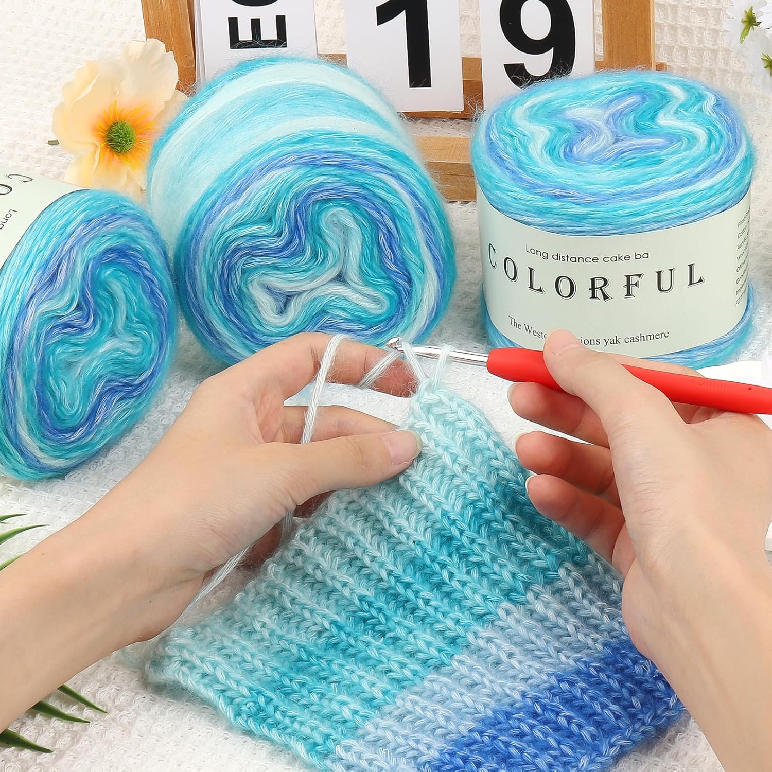 Aeelike Gradient Yarn for Crocheting, 6 Skeins Cake Yarns Fairyland Yarn 100g (3.52 oz) 245m (267 Yards) # 3 Light Weight, Super Soft Ombré Yarns for Making Colorful Crafts, Blue Green Gradient