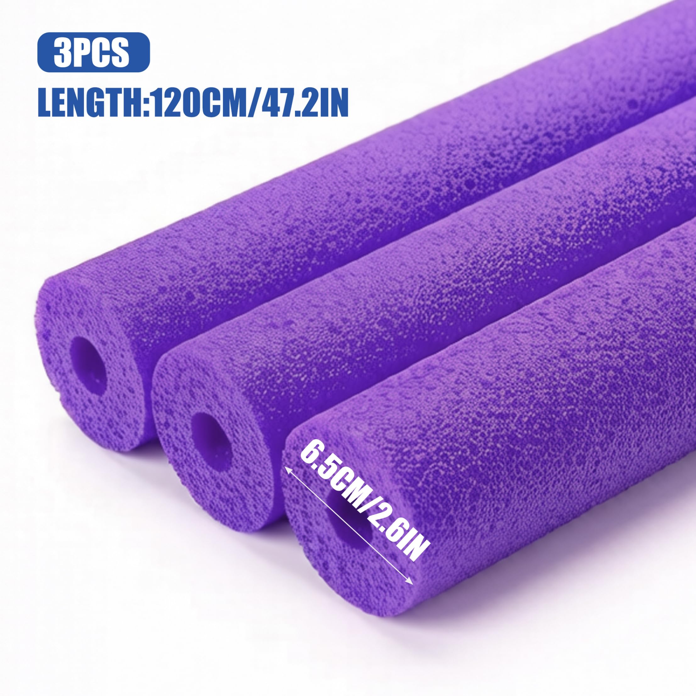 Frites de Piscine en Mousse Jumbo Lot de 3 Violettes 150 cm (59 Pouces) Creuses pour Enfants Jeux Gymnastique et Jeux Les Yeux bandés.