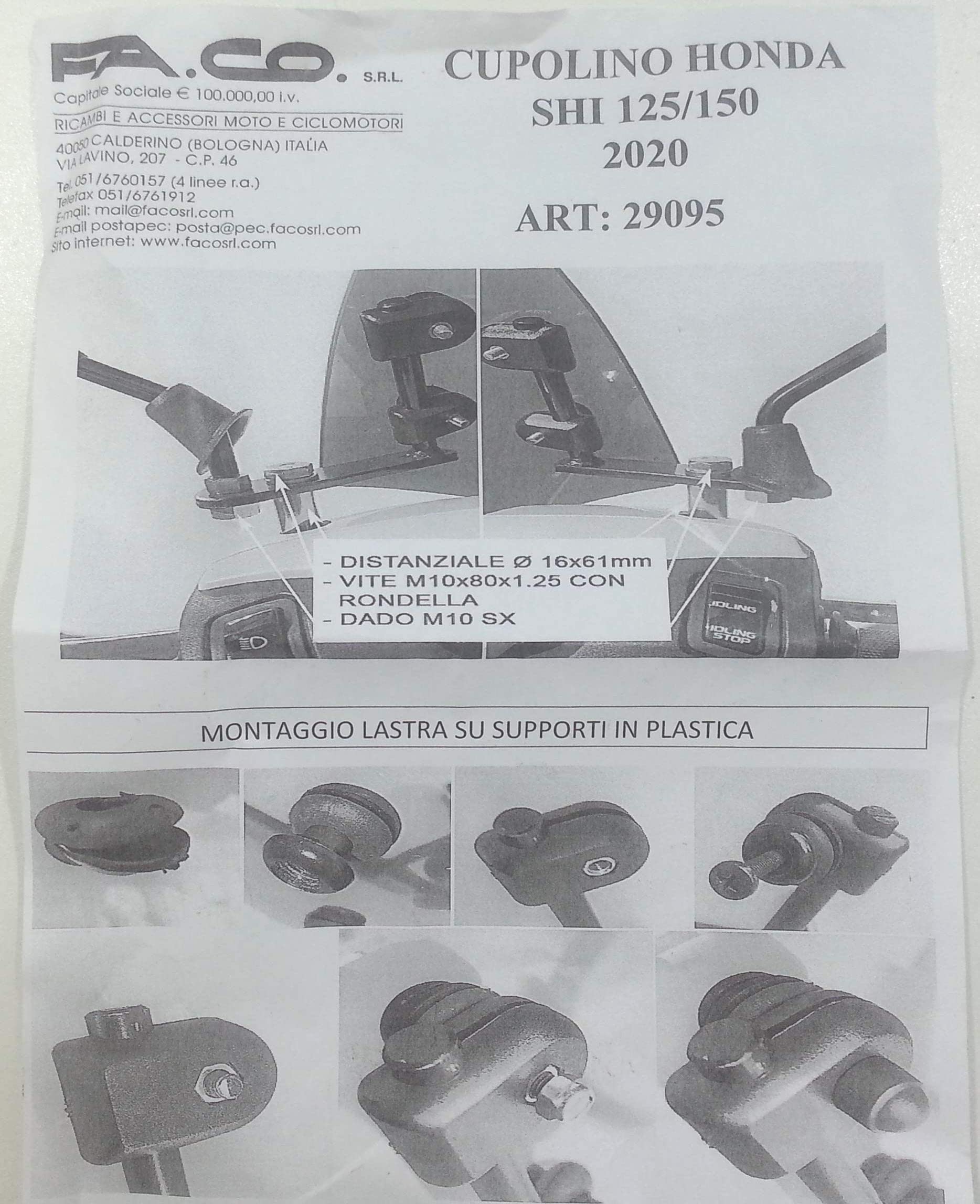 CUPOLINO FUME' SCURO HONDA SHi 125-150 anno 2020 i