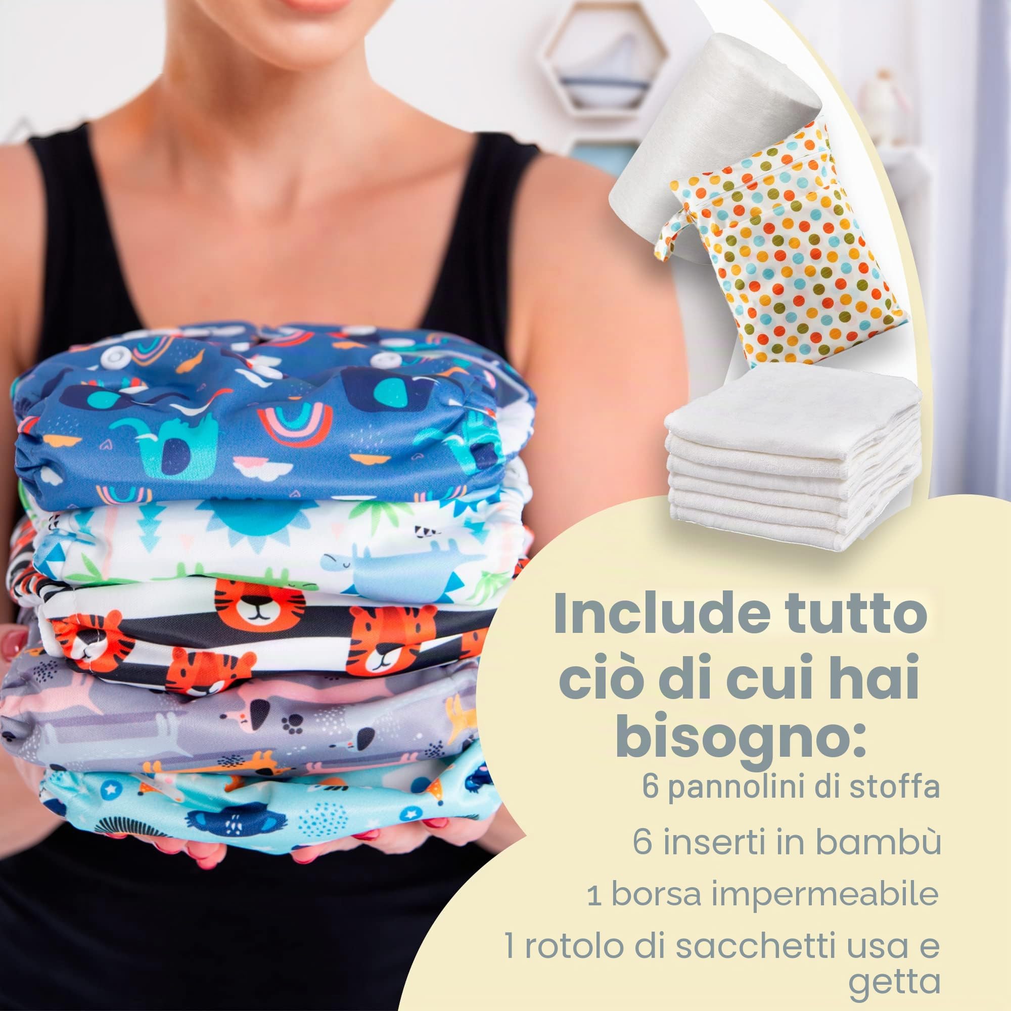 Confezione Pannolini Riutilizzabili Inserto Lavabile Rotolo Fogli Monouso Borsa Pannolino