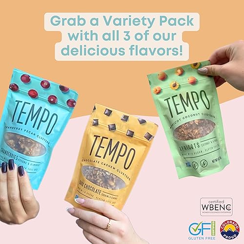 Miniatura 5 de TEMPO GRANOLA Organic Granola Clusters Vareity Pack (chocolate oscuro, arándano y albaricoque) Sin gluten, alto en proteínas, bajo azúcar, bajo en