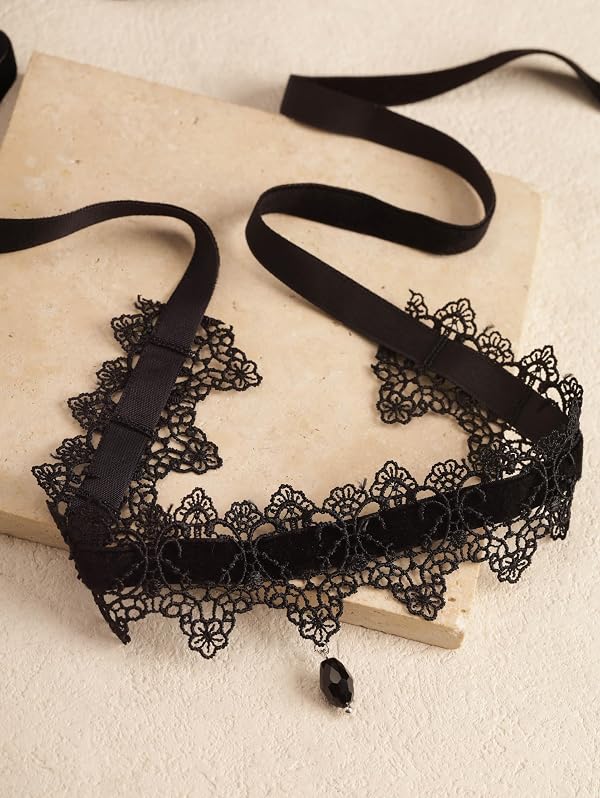 Sacina Gothic Black Lace Velvet Victorian Choker, Goth Necklace, Vintage Necklace, Christmas Jewelry Gift by Sacina - Used condition - Image 6
