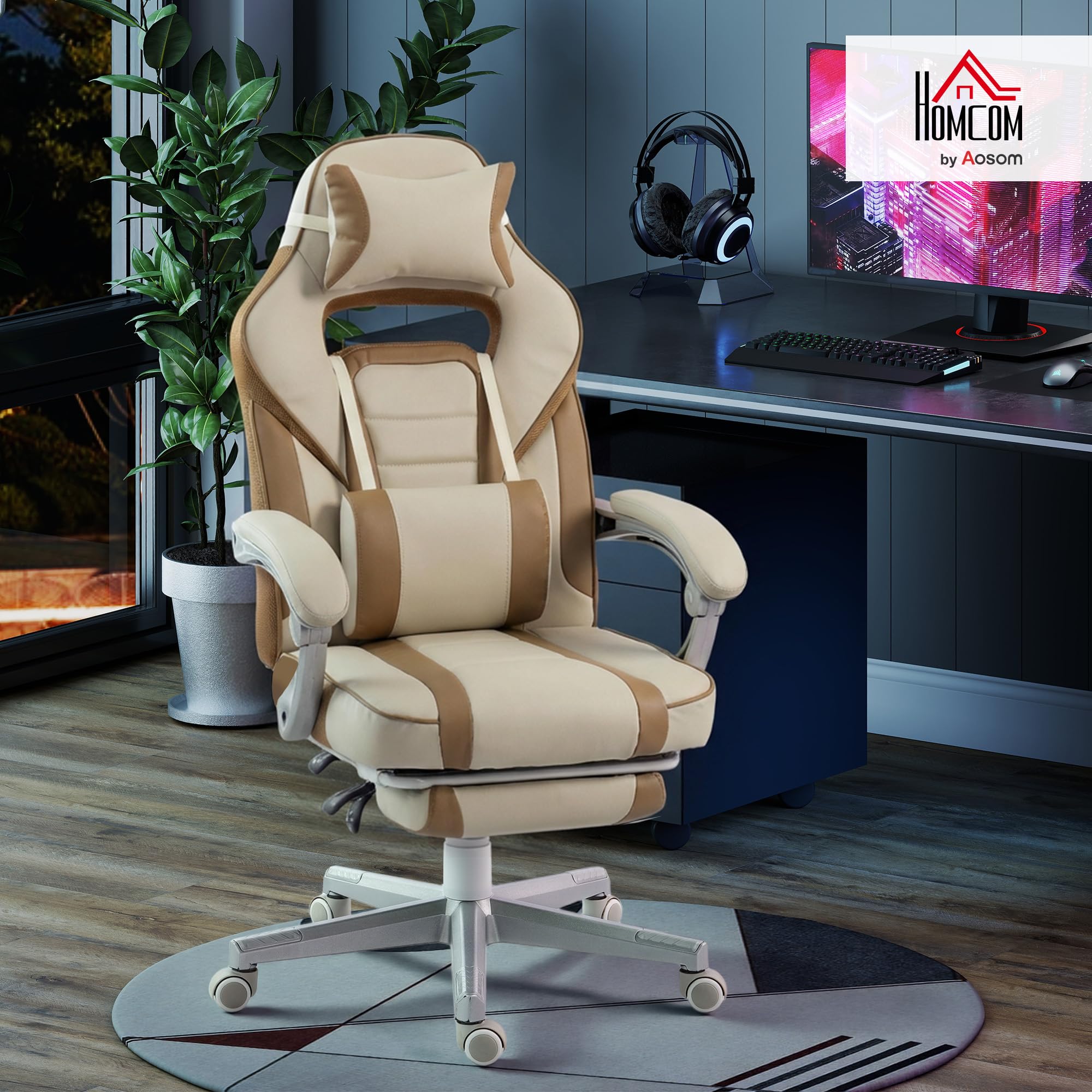 Gaming Stuhl mit Kopfstütze, Lendenkissen & Fußstütze Kunstleder Army Gaming Stuhl mit Kopfstütze, Lendenkissen & Fußstütze Kunstleder Army