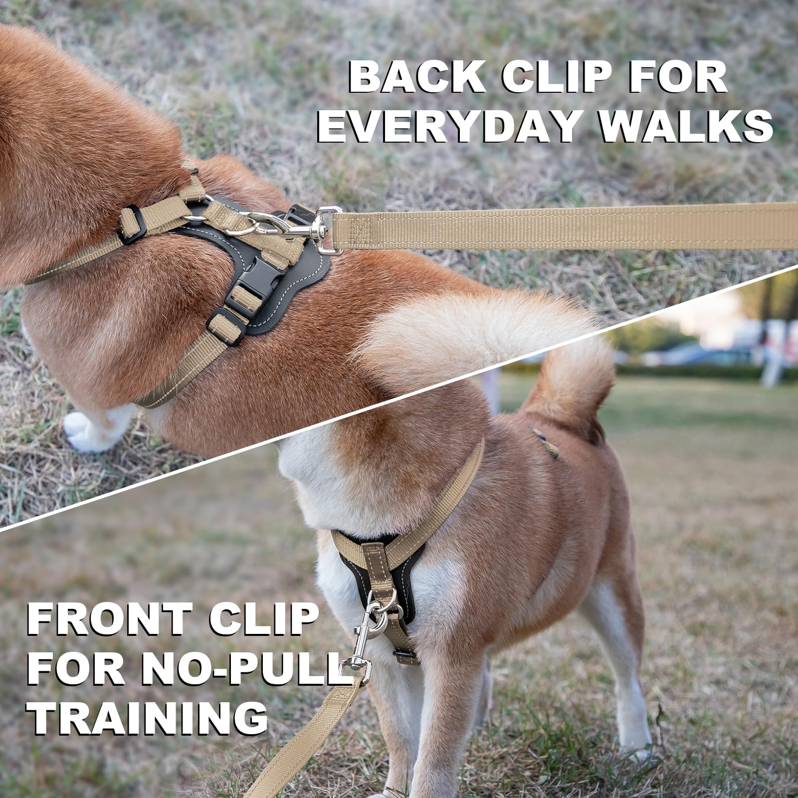 Plutus Pet Adjustable No Pull Dog Harness with Leather Accents, Heavy Duty Reflective Nylon Vest for Training Hiking - Image 3