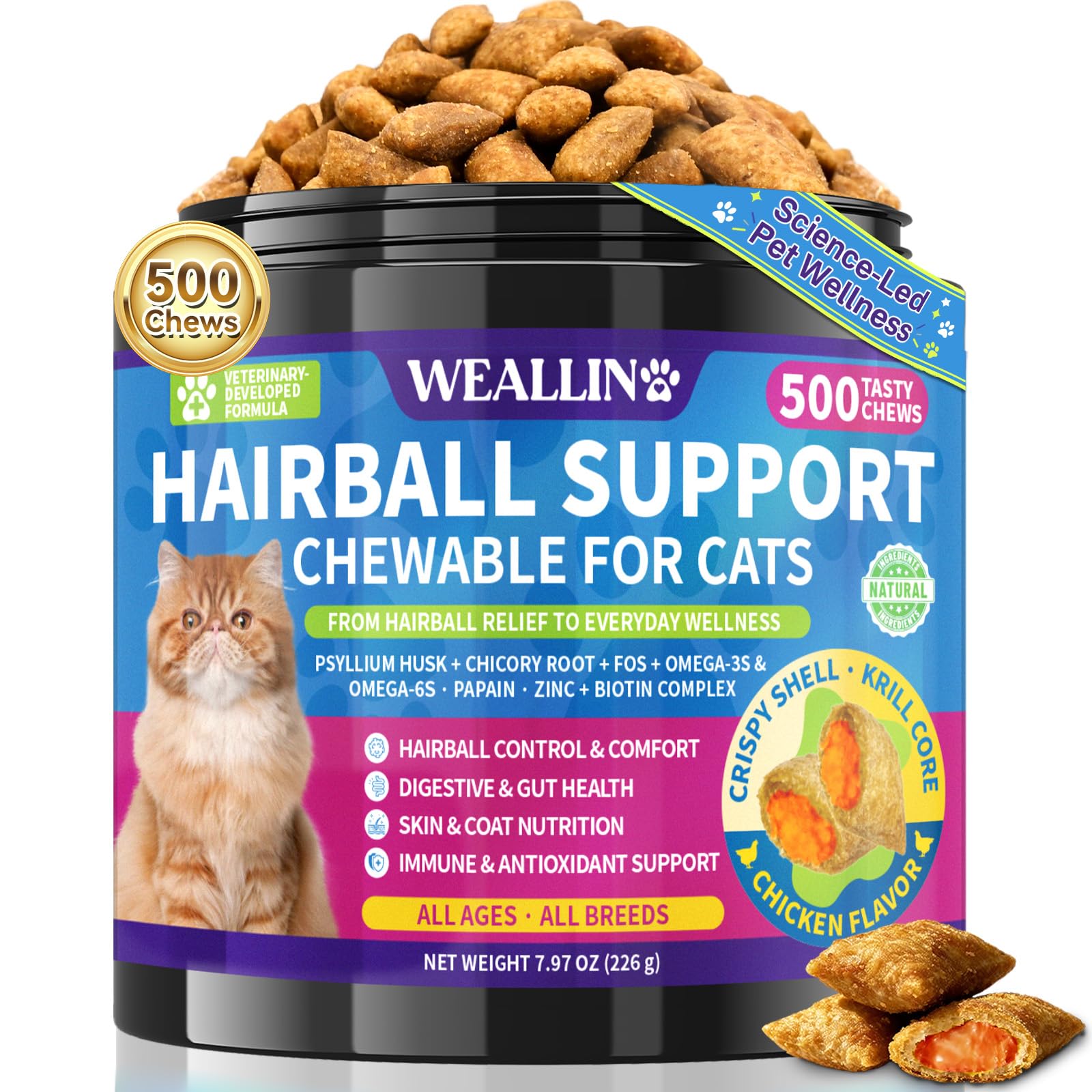 WEALLIN Cat Hairball Support Chews Cat Hairball Remedy Treats 500 Chews