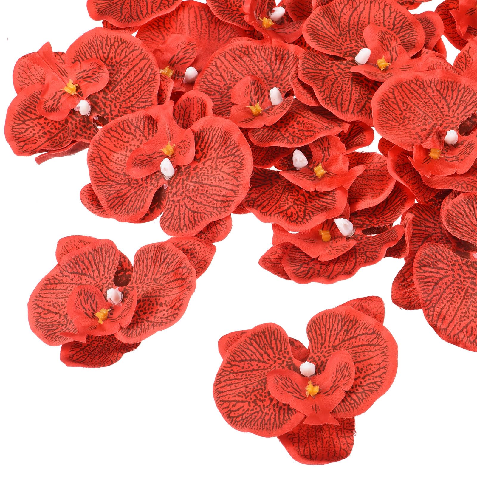 M METERXITY 20 Pack Artificial Silk Butterfly Orchid Flower Heads - for Event Decoration, Apply to Wedding/Party/Festival/DIY (3.5", Red)