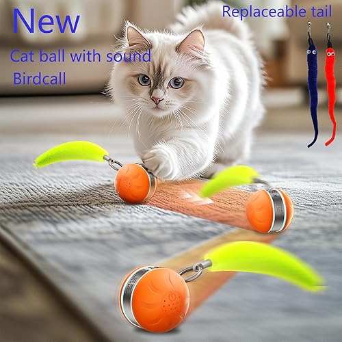 Miniatura 2 de Pelota de juguete interactiva para gatos, juguetes interactivos automáticos para gatos de interior con 3 colas de canto de pájaros, 3 modos,