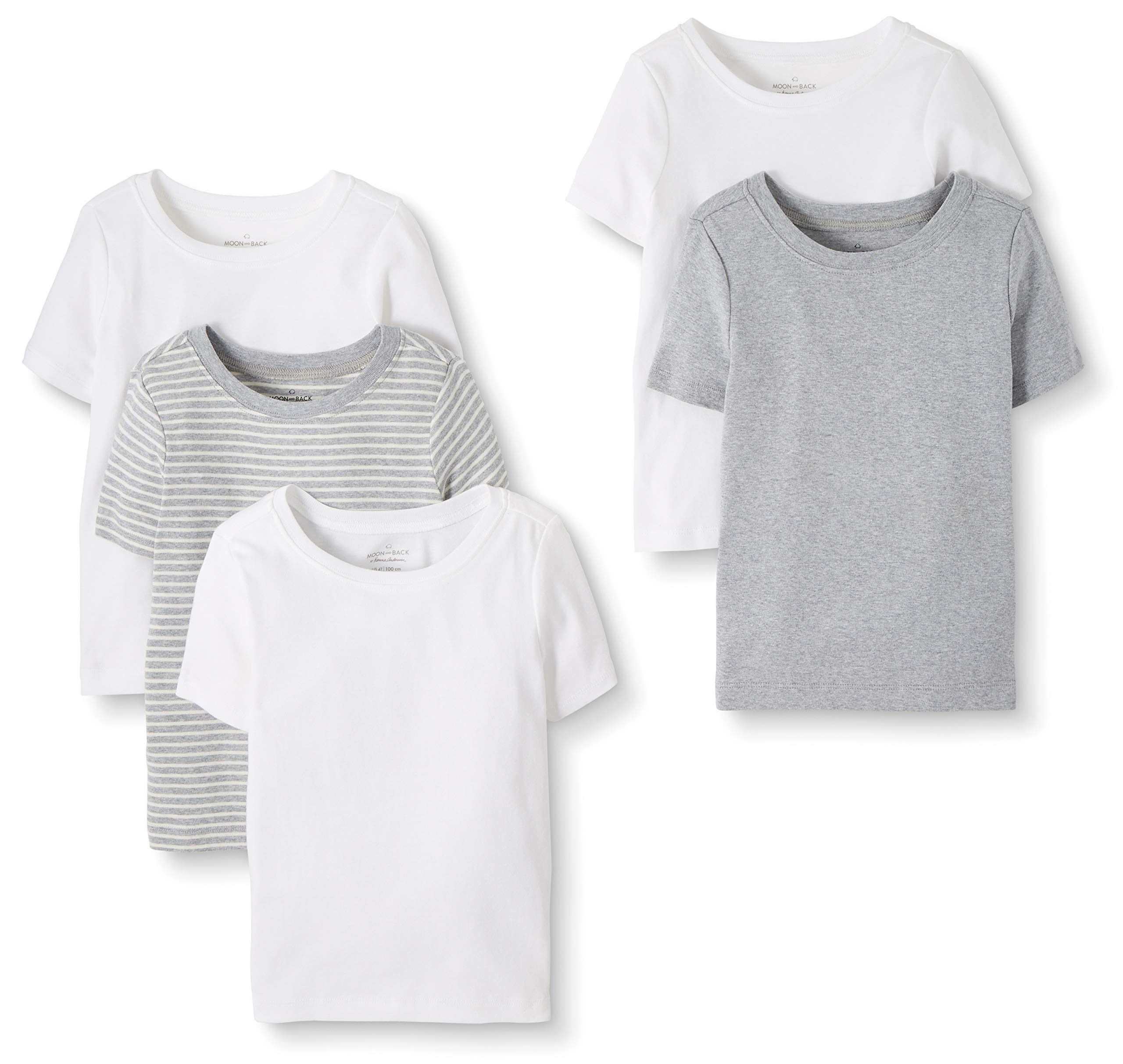 Moon and Back by Hanna AnderssonUnisex Toddlers' Organic Cotton Crewneck Tee, Pack of 5, Grey, 3T