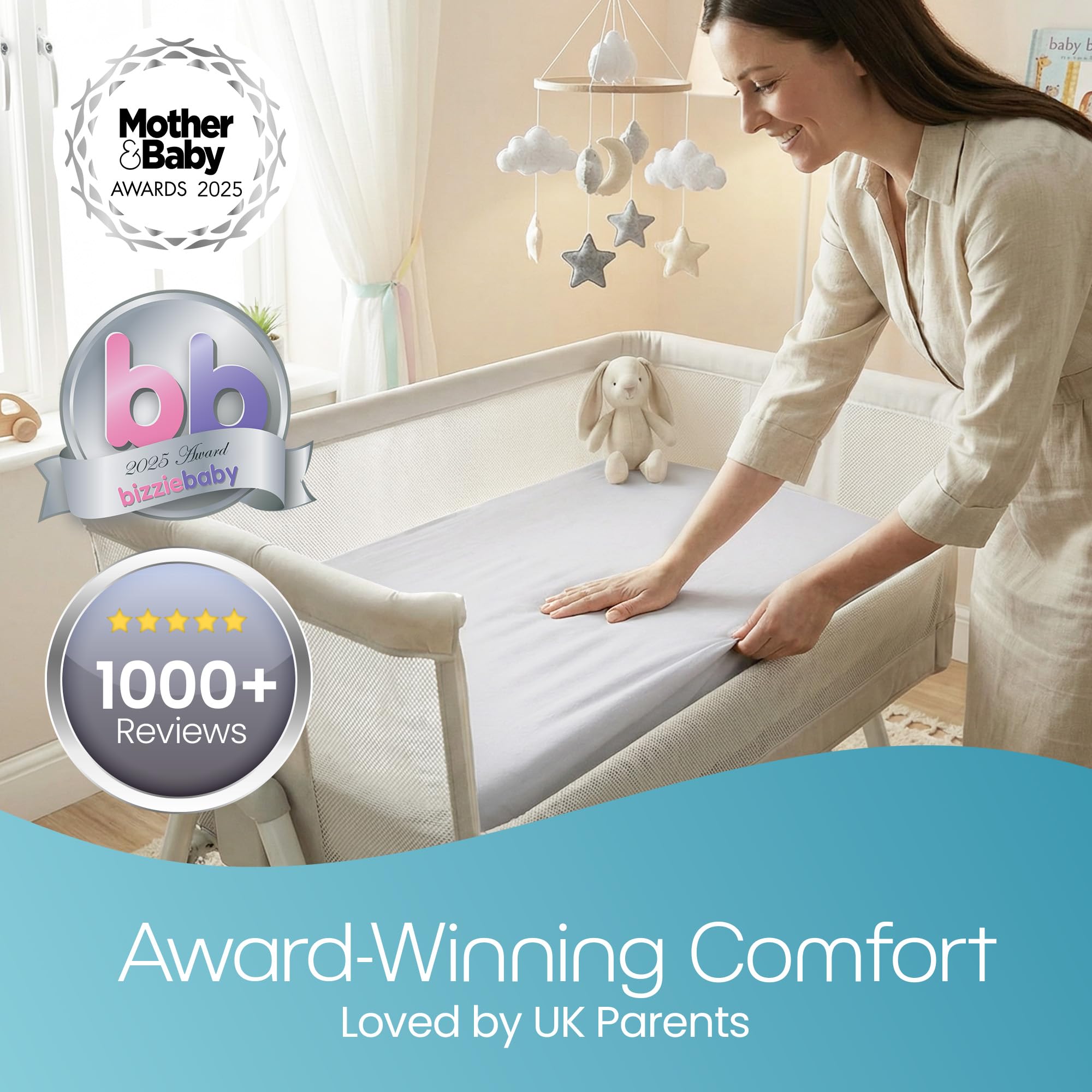 Next To Me Crib Sheets 51x85cm – Award-Winning 2 Pack 100% Organic Cotton Grey Bedside Crib Fitted Sheets – Soft Breathable Tutti Bambini CoZee Fitted Sheets for Daily Use — view 4