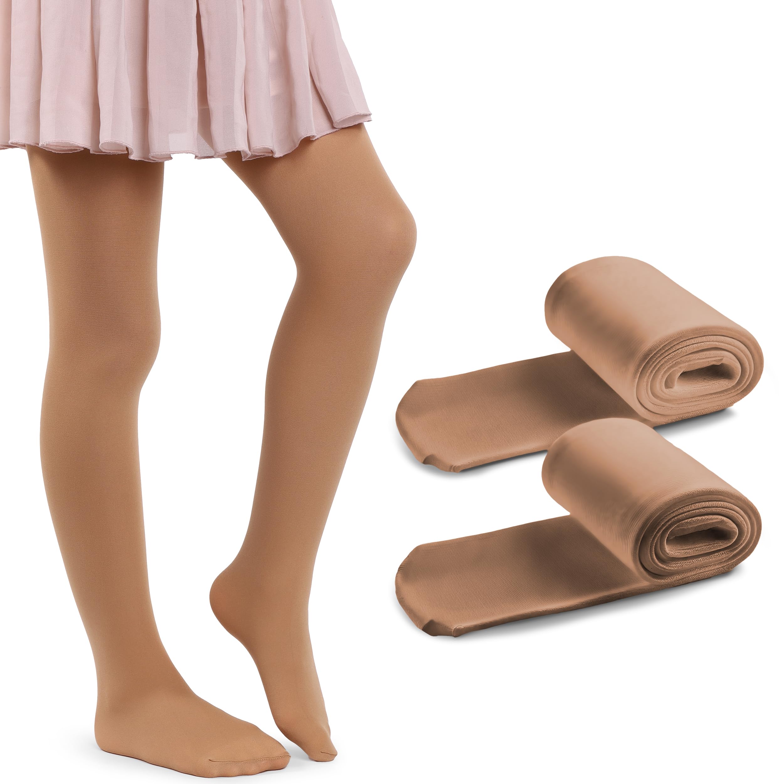 MANA MANA 2er-Pack einfarbige Mädchenstrumpfhosen – Süße blickdichte Kinderstrumpfhosen für Schule, Tanzen, Ballett – Weich und stylisch, 40 DEN, Made in Italy, 2 Paar, Natural, 122/128 cm