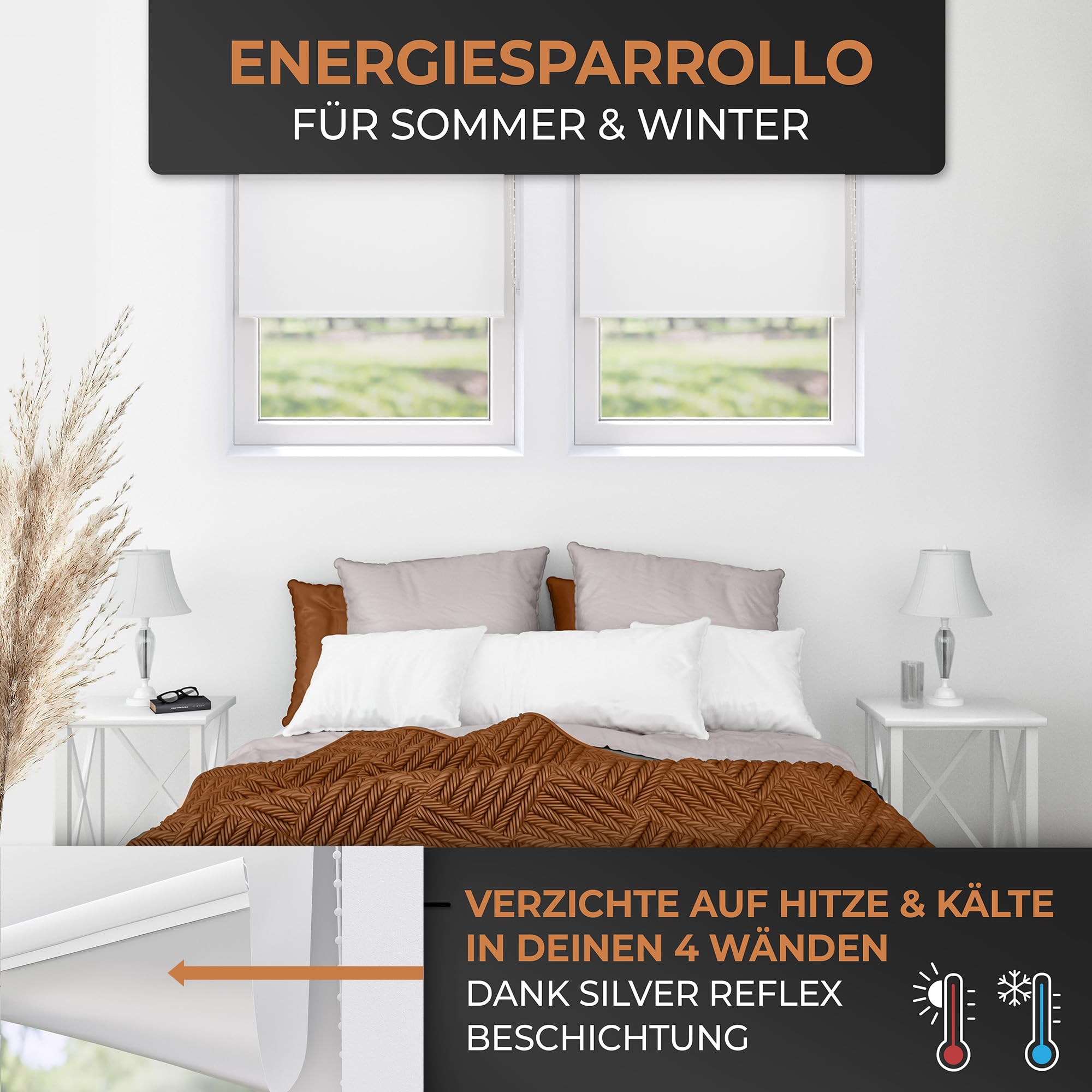 Thermorollo Silver Reflex - Breiten: 60-240 cm - Höhen bis 240 cm - Hier: 240 cm x 190 cm (Stoffbreite x Höhe) - Weiss (5100) - Hitzeschutzrollo - Verdunklungsrollo