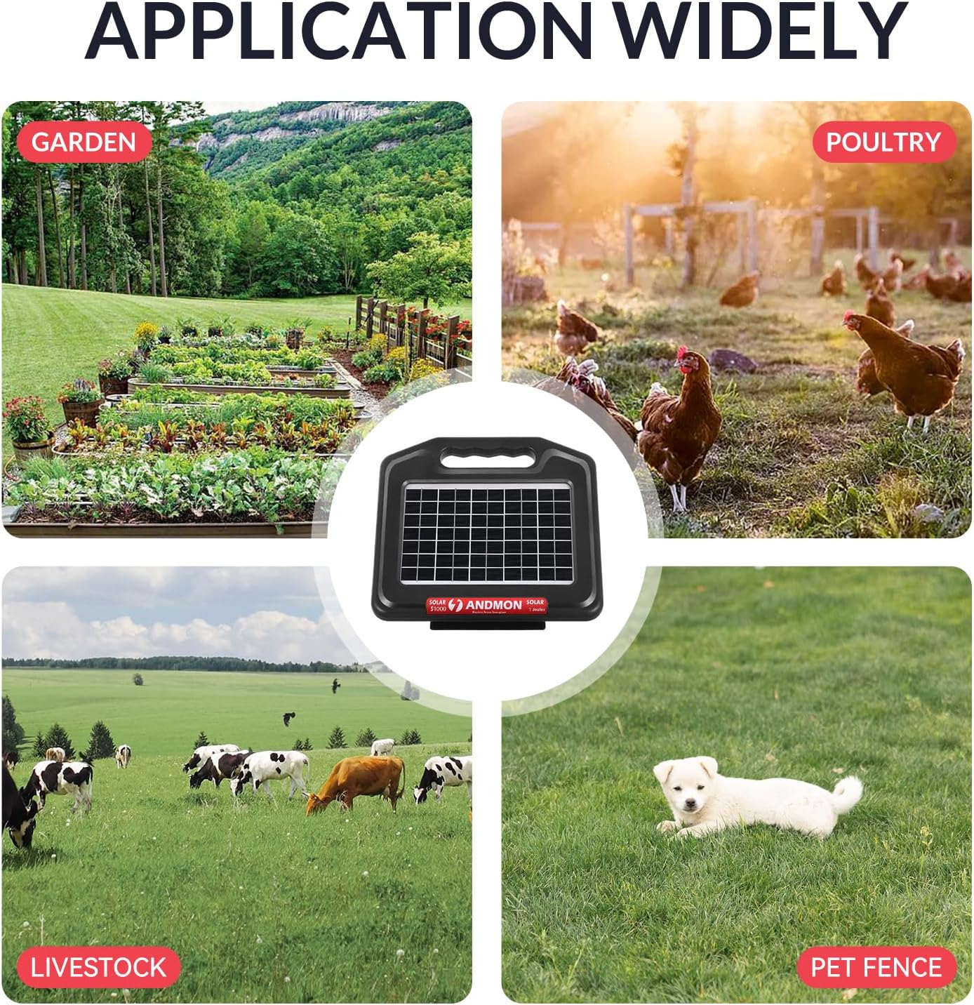 S1000 1 Joule Solar Fence Charger, 40 Miles Solar Electric Fence Charger for Livestock, Horses, Cattle Sheep, Portable and Super Tough