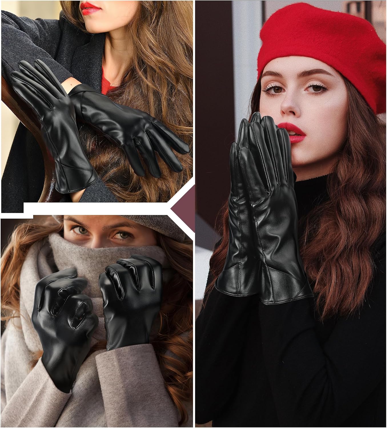 Aegend Winter Gloves Women Leather Gloves, Full Hand Touchscreen Winter Gloves for Phone&Tablet,Anti-Slip for Driving&Outdoor - Image 6