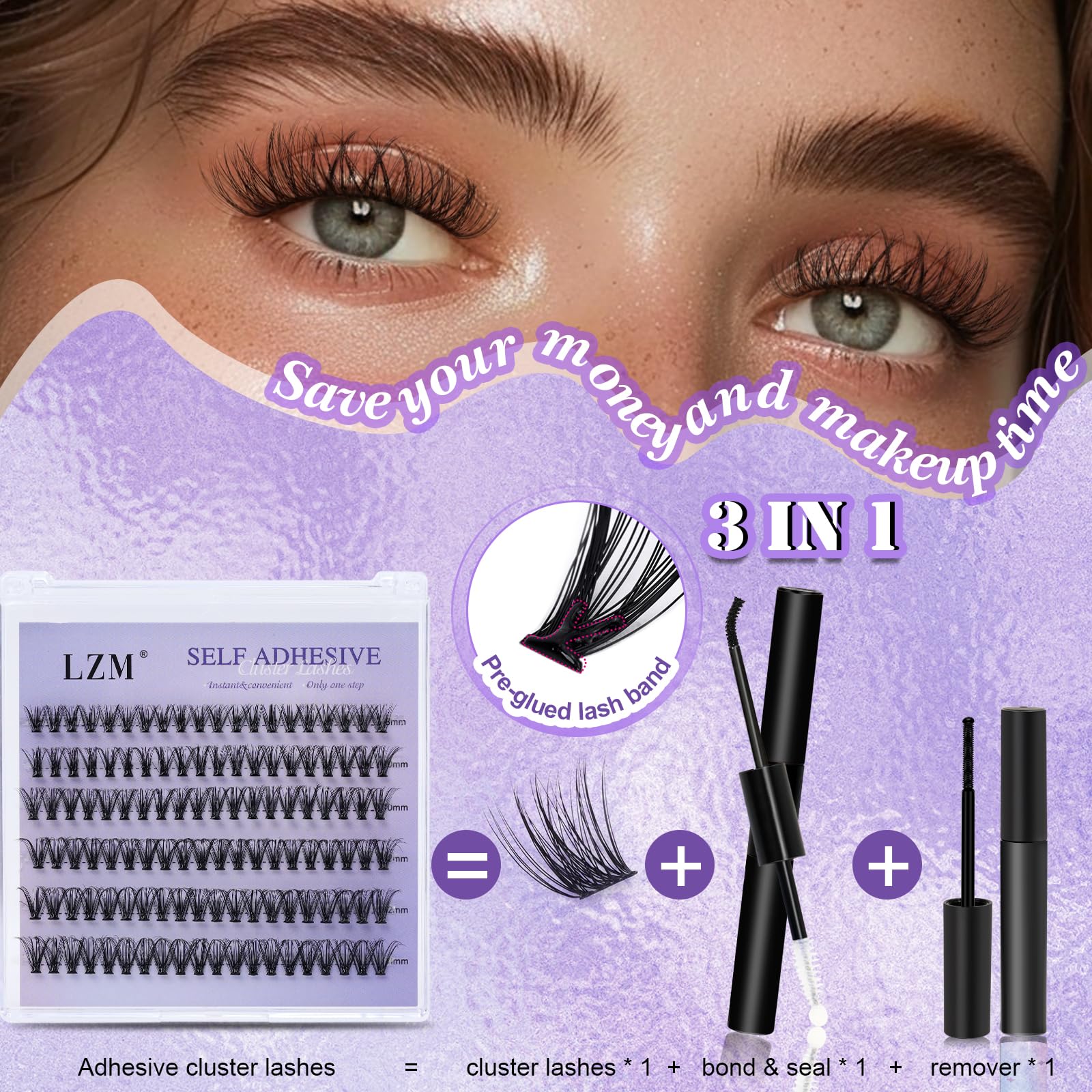 LZM Rzęsy samoprzylepne 30P D Curl 8-14mm Zestaw z pincetą Bez kleju Zestaw do przedłużania rzęs Naturalne rzęsy (30P)