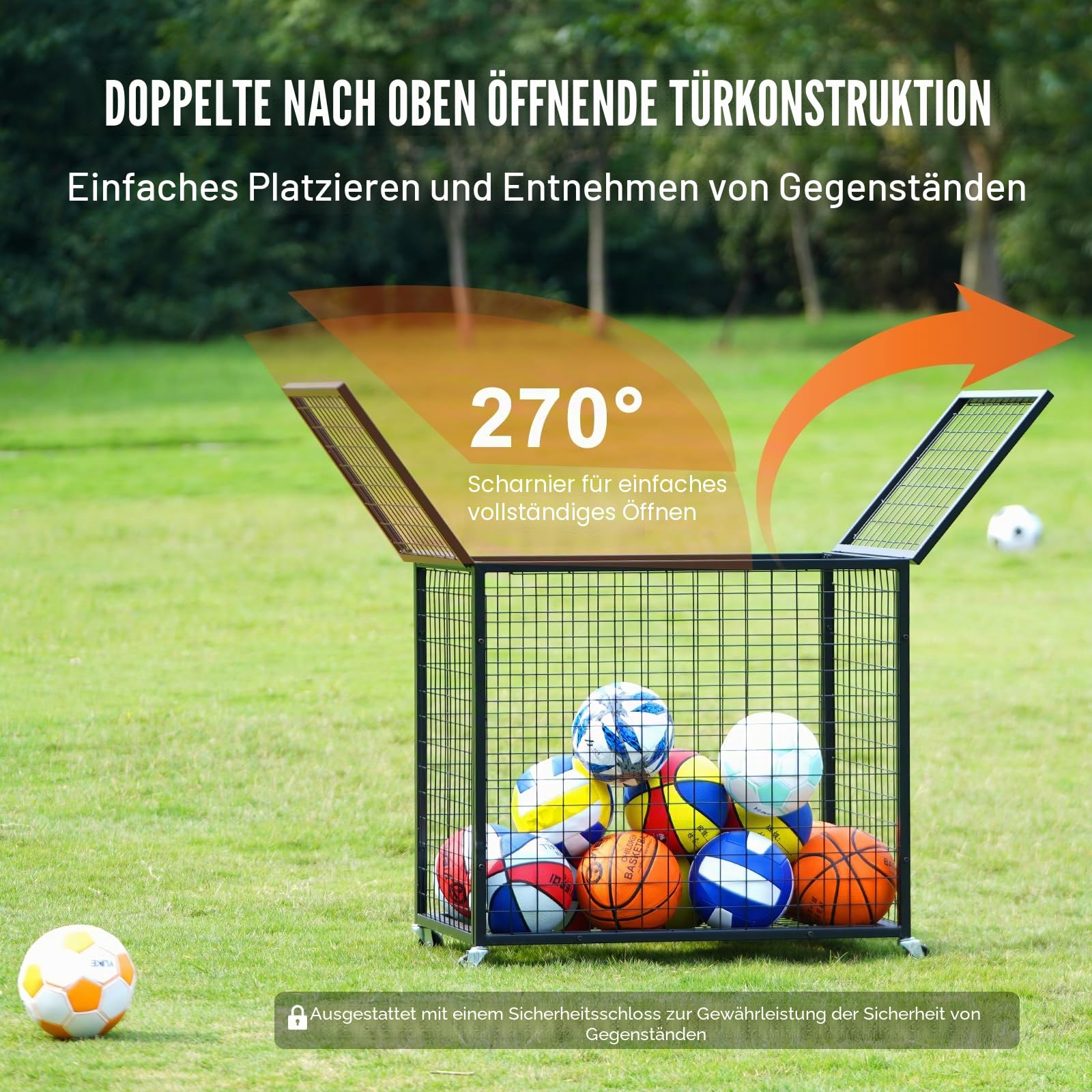 VEVOR Ballwagen Rollwagen 850 x 675 x 825 mm Sportbällen, Abschließbarer Basketballkäfig Ballkäfig, Sportausrüstung für den Innen- und Außenbereich, Rollbar Aufbewahrungswagen aus Stahl für Garagen