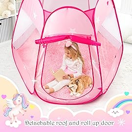 Princess Castle Girls Play Tent with Rug Pop Up Play Tent for Toddlers Kids DISHIO Playhouse Toys for 1 Year Old Birthday Gift Fairy for Girls with Lights Indoor Outdoor Kids with Mat