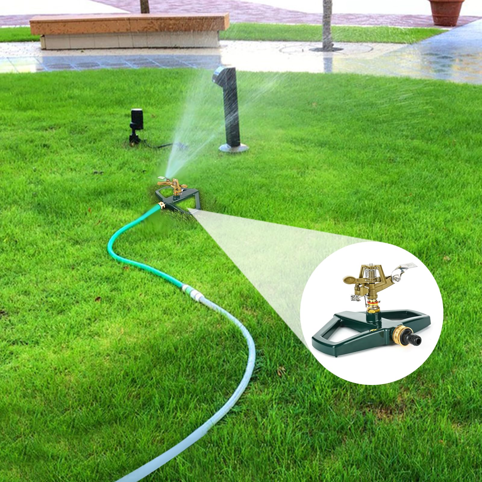 Arroseurs pour Jardin à Impact pulsé avec Base en métal, arroseur pelouse, arroseur Circulaire à Impulsion en Zinc, pour Irrigation de Cour et d'herbe, arroseur de pelouse à 360 degrés