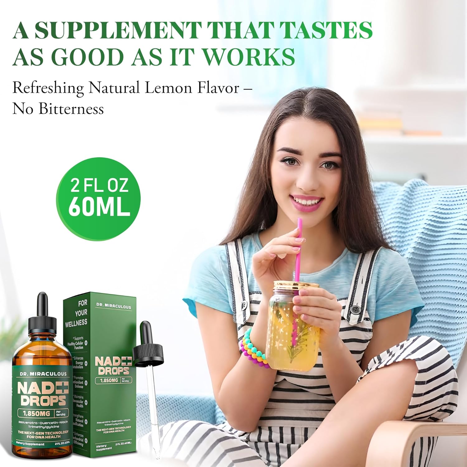 Pure NAD+ Supplements 1850mg Liquid Drops for Women & Man | Nicotinamide Riboside Organic NAD Plus Boosting Supplement - Natural Lemon Flavor - Image 5