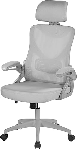Topeakmart Silla de escritorio de oficina de malla con respaldo alto con reposabrazos abatible de 90, reposacabezas acolchado ajustable, silla
