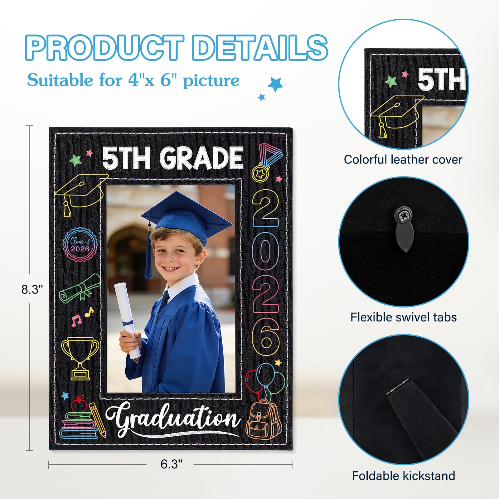 PETCEE 5th Grade Graduation Gifts - 5th Grade Graduation Picture Frame 2026 4"x 6" Fifth Grade Grads Decorations Photo Frame Keepsake for Kids Boys Girls Class of 2026 Gifts for Elementary School