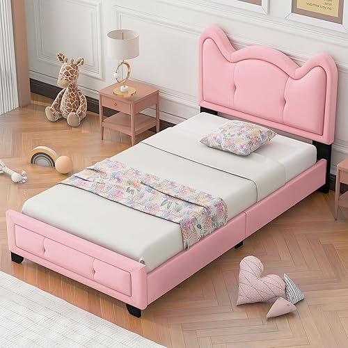 Miniatura 1 de Oudiec Sofá cama tapizado de tamaño individual con cabecera en forma de orejas de cartón, para niñas, niños, habitación de invitados, fácil de