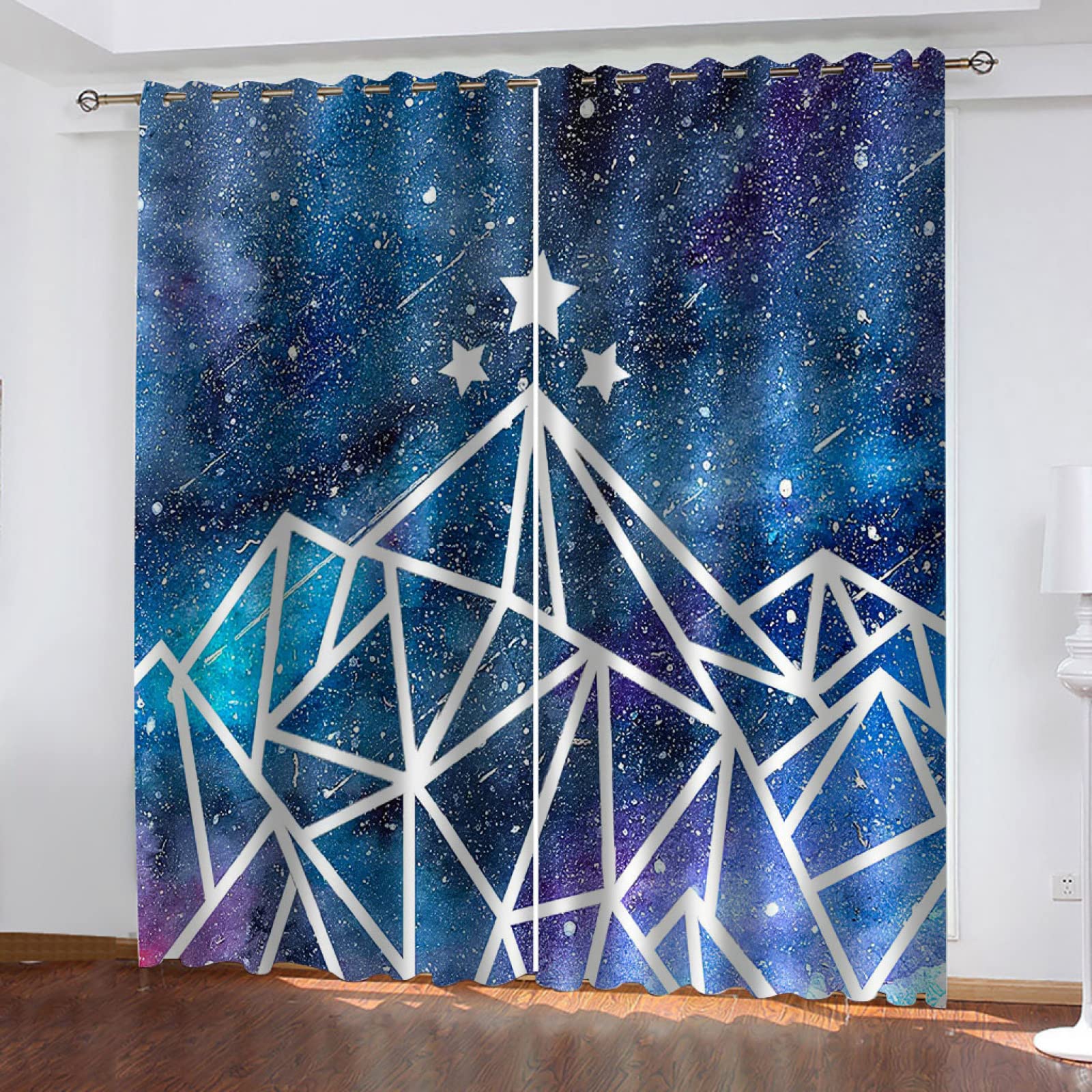 Cortinas Infantiles Impresión Digital 3D Estampado De Estrellas Azules - Cortinas Opacas Termicas Aislantes - Cortinas Dormitorio Moderno con Ollaos, 2 Paneles 264X240Cm（An X Al）