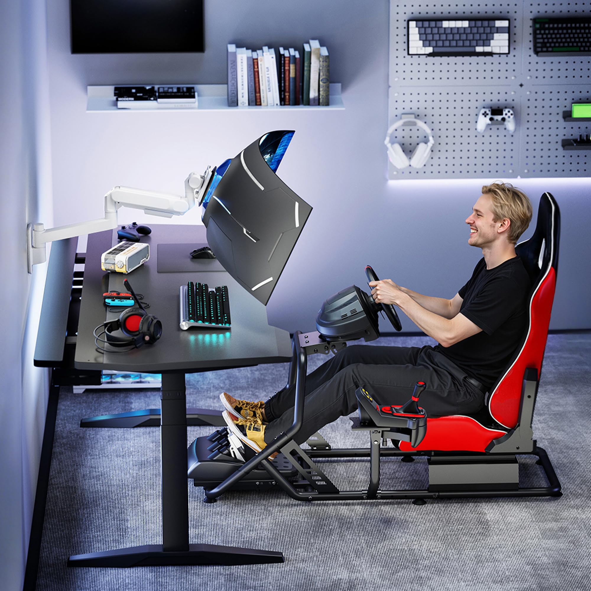 ARES WING 24-57" Monitor Wandhalterung - für Bildschirm bis 27 kg, Gasfeder Monitor Halterung Wand Höhenverstellbar Neigbar Schwenkbar, VESA 75/100, Monitor Halterung für Büro & Gaming, Weiß