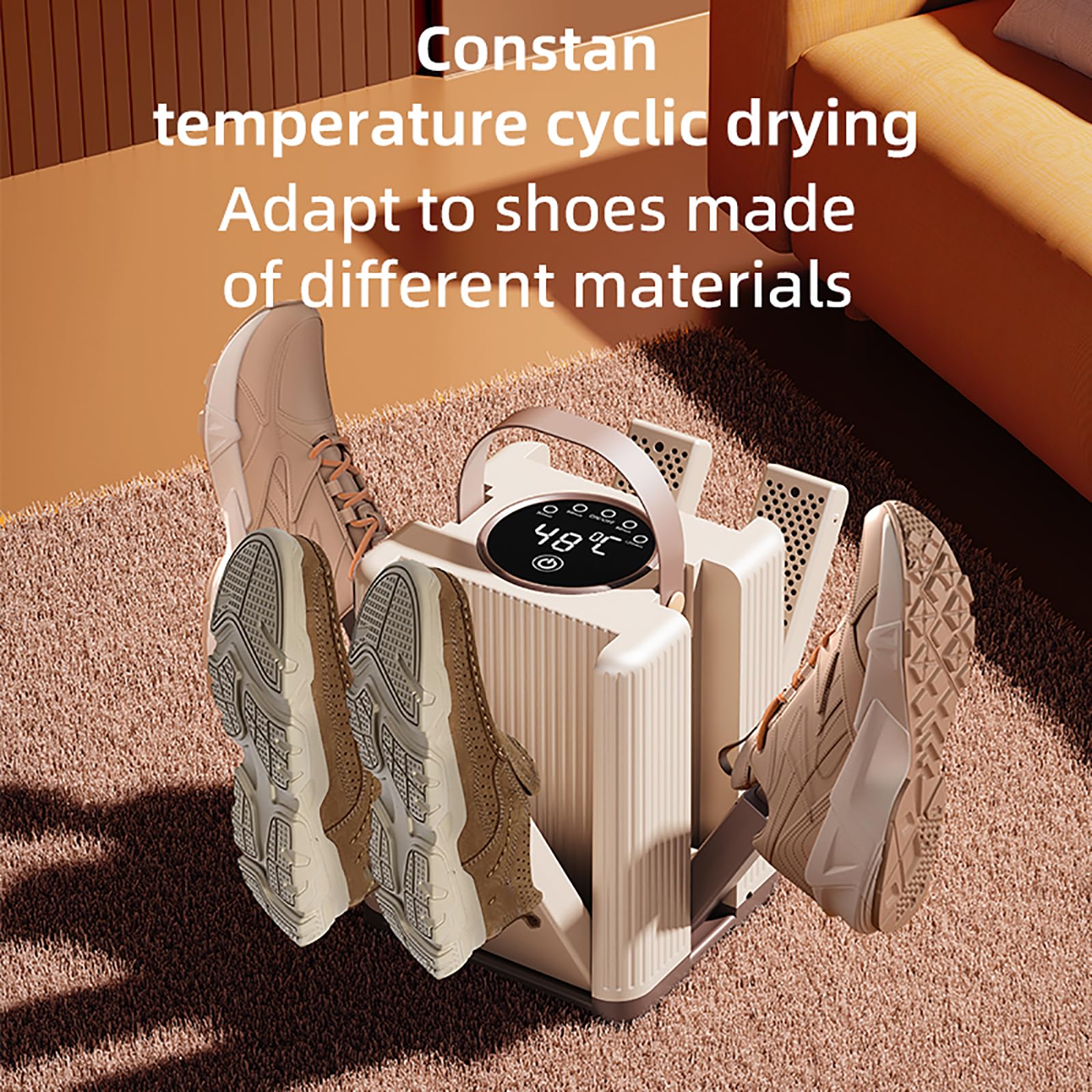 Secador Eléctrico De Botas, Guantes Y Calzado con 6 Brazos Y Panel LCD Digital. Temperatura Constante De 48 °C Y Temporizador De 4 Niveles. Protección Segura. Ideal para El Hogar, Viajes