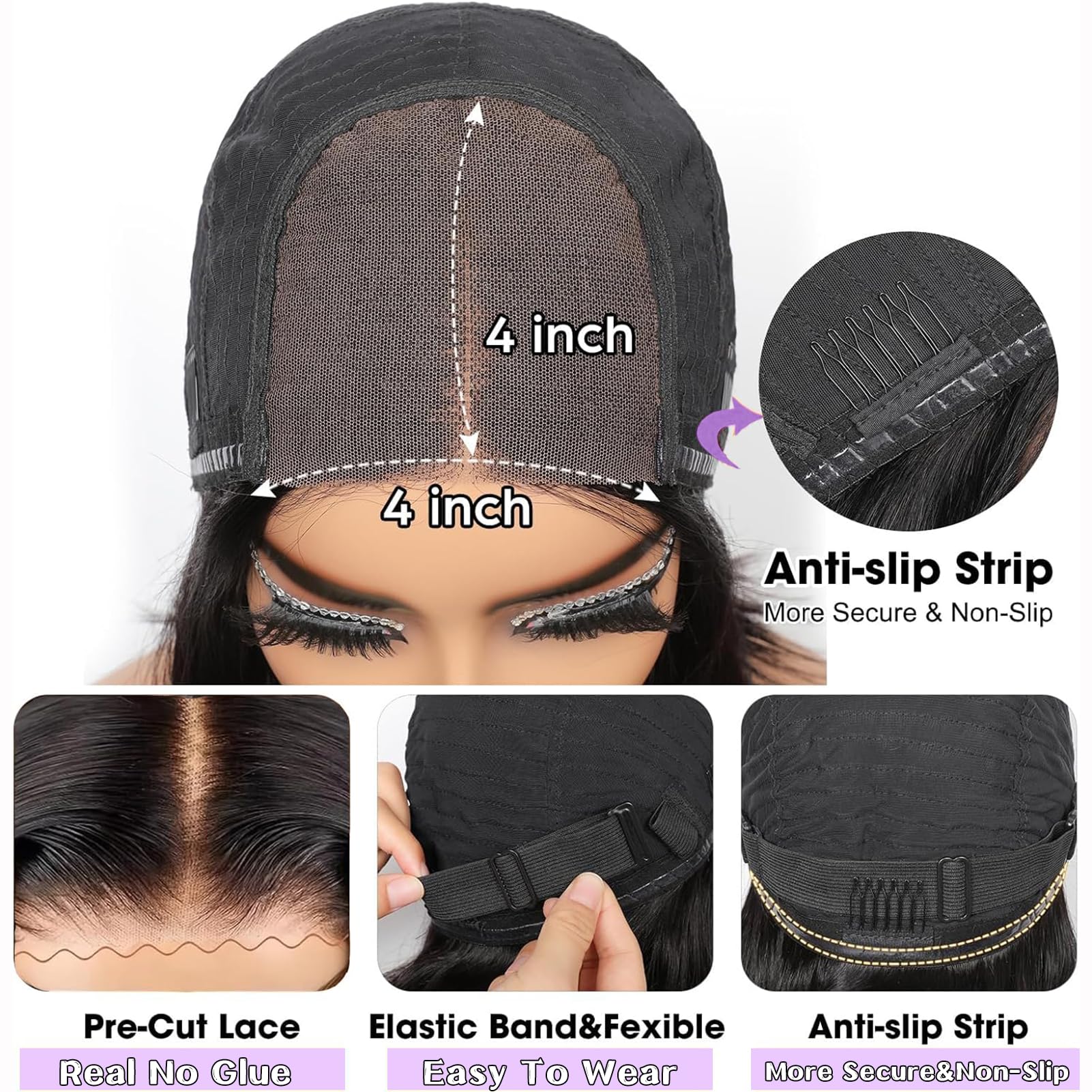XSY Glueless Perruque Cheveux Humain Bob Wig Human Hair Wear And Go Perruque Femme Naturelle Sans Colle Pré-Découpée Pré-Épilée 4×4 Hd Perruques à Dentelle Frontale 180% Densité 10 Inch