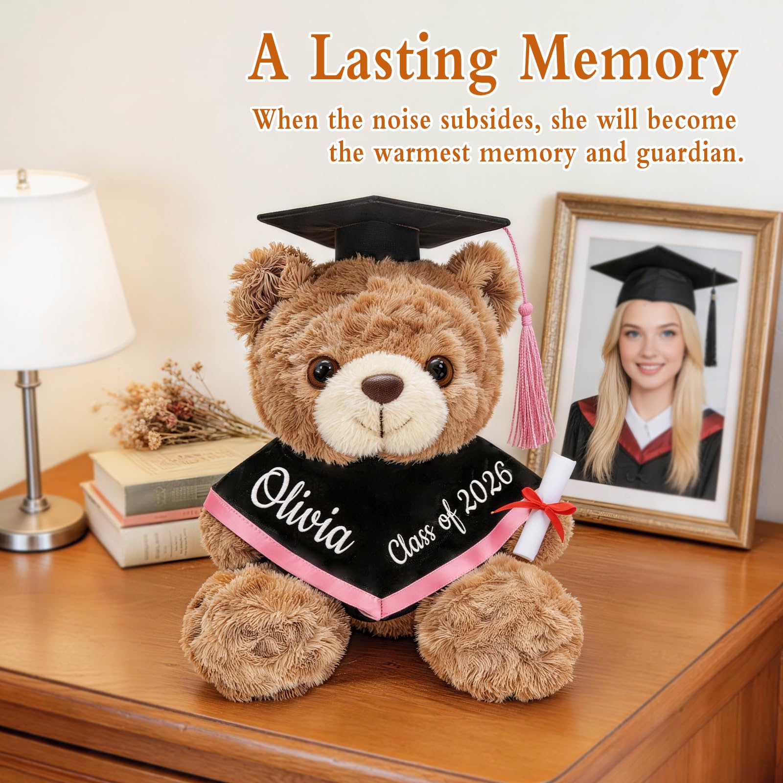 Personalized Graduation Teddy Bear Gift 2026, Custom Name Graduation Bear with Grad Cap Gown and Hand Letter, Cute Teddy Bears Stuffed Animal for College High and All Ages School Graduates 10 Inch — view 8