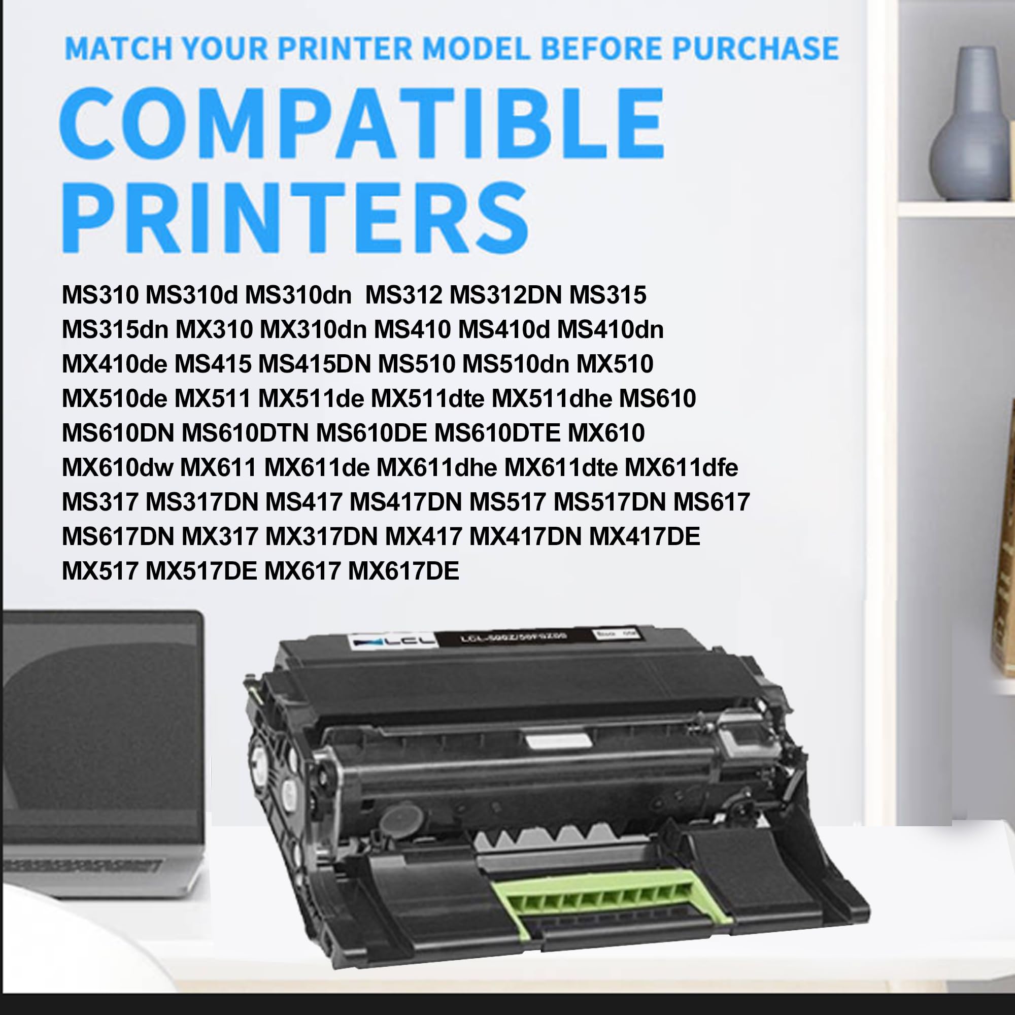 LCL Tamburo Rigenerato 500ZA 500Z 50F0ZA0 50F0Z00 (1Nero) Sostituzione per Lexmark/MS310/MS310d/MS310dn//MS312/MS312DN/MS315/MS315dn/MX310/MX310dn/MS410/MS410d/MS410dn/MX410de/MS415/MS415DN/MS510