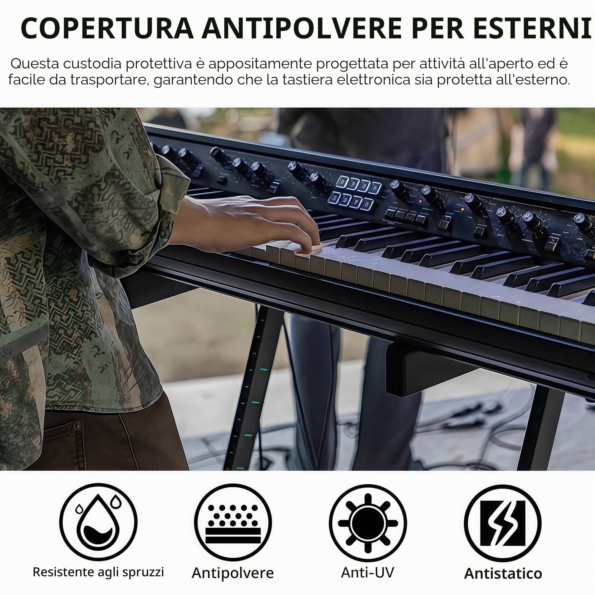 Musiin Copertura per tastiera per pianoforte a 76 tasti, compatibile con MODX M7 KORG Pa5X 76, KRONOS 73, Roland FA-07 e altri, impermeabile, con coulisse regolabile e borsa per riporre la protezione