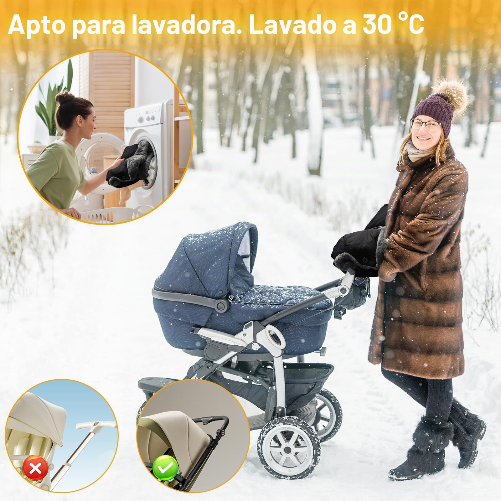 Calienta Manos para Cochecito - Manoplas para Carrito de Bebé - Guantes Impermeables y Cortaviento con Forro Polar - Accesorio de Invierno para Cochecito, Silla de Paseo y Remolque de Bicicleta