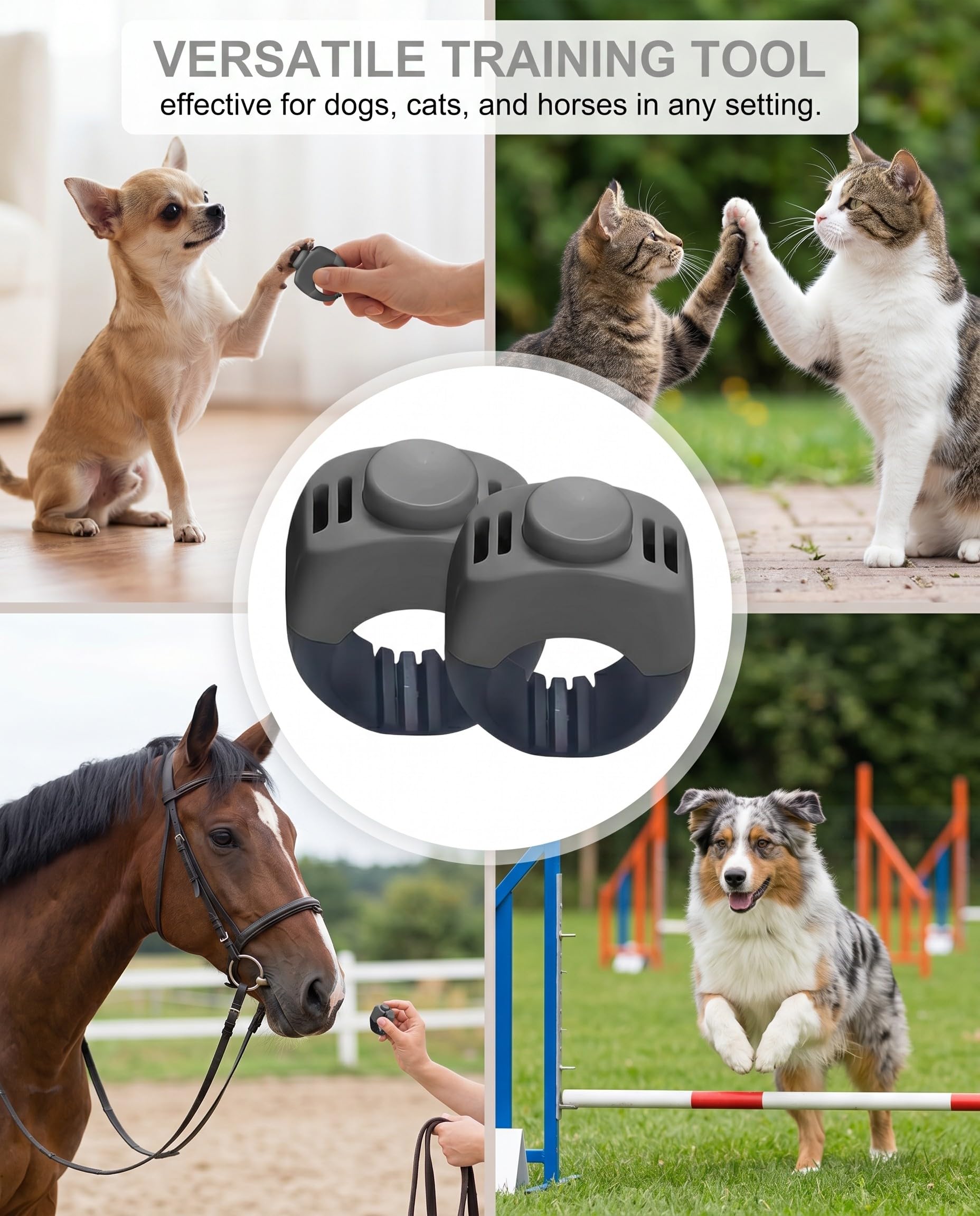 2 Clickers pour Chien avec Anneau de Doigt - Accessoire Pratique pour l'Éducation des Chiens, Chats et Chevaux (19mm/21mm) (Gris)