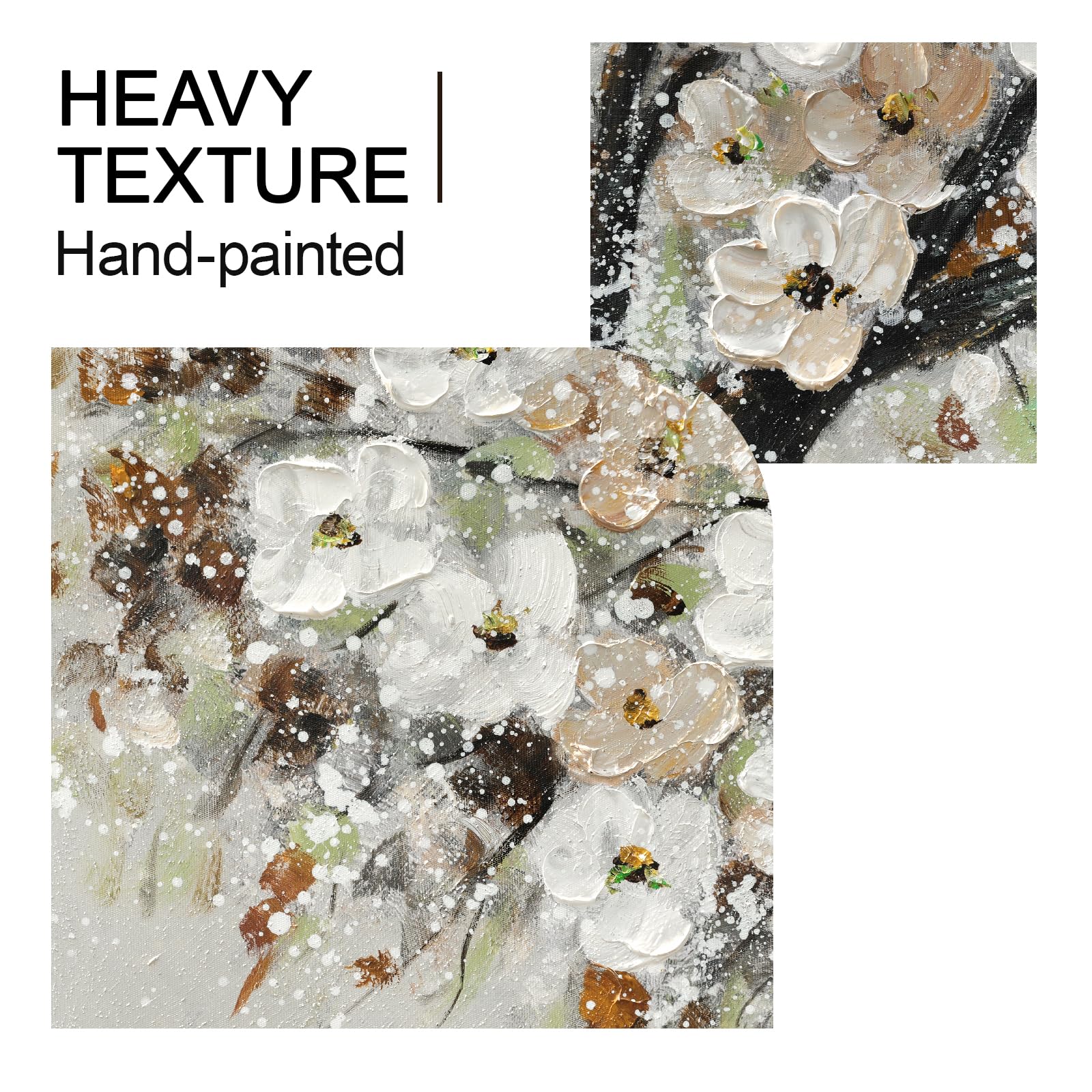 WENGTIAO Grande Albero Floreale Quadro Dipinto a Mano, Pittura Acrilica, Quadri Moderni Astratta con Texture, Quadro Fiori Bianco su Tela per Soggiorno Decorazioni Parete 120x60 cm