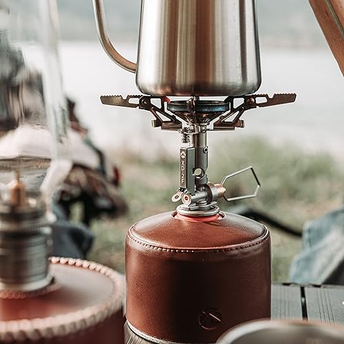 Miniatura 7 de CAMPINGMOON Estufa superior de recipiente portátil compacto plegable con micro regulador con 4Flex con encendedor XD-2F (plateado)