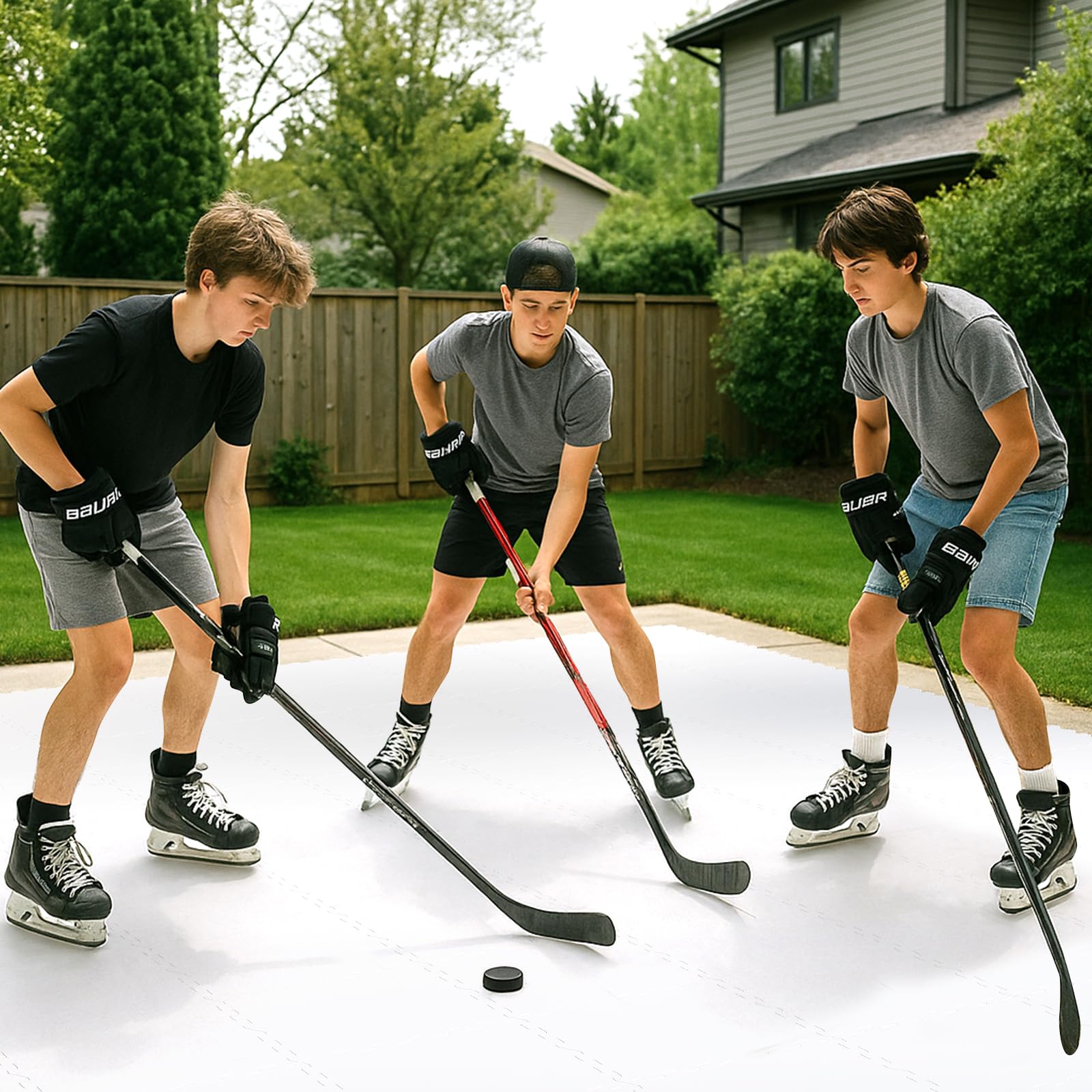 COSTWAY Piastrelle per Pavimenti da Hockey per Allenamento, Pista di Pattinaggio Artificiale Estensibile, Tavola di Ghiaccio Artificiale per Esterni, Facile Installazione, Confezione da 10