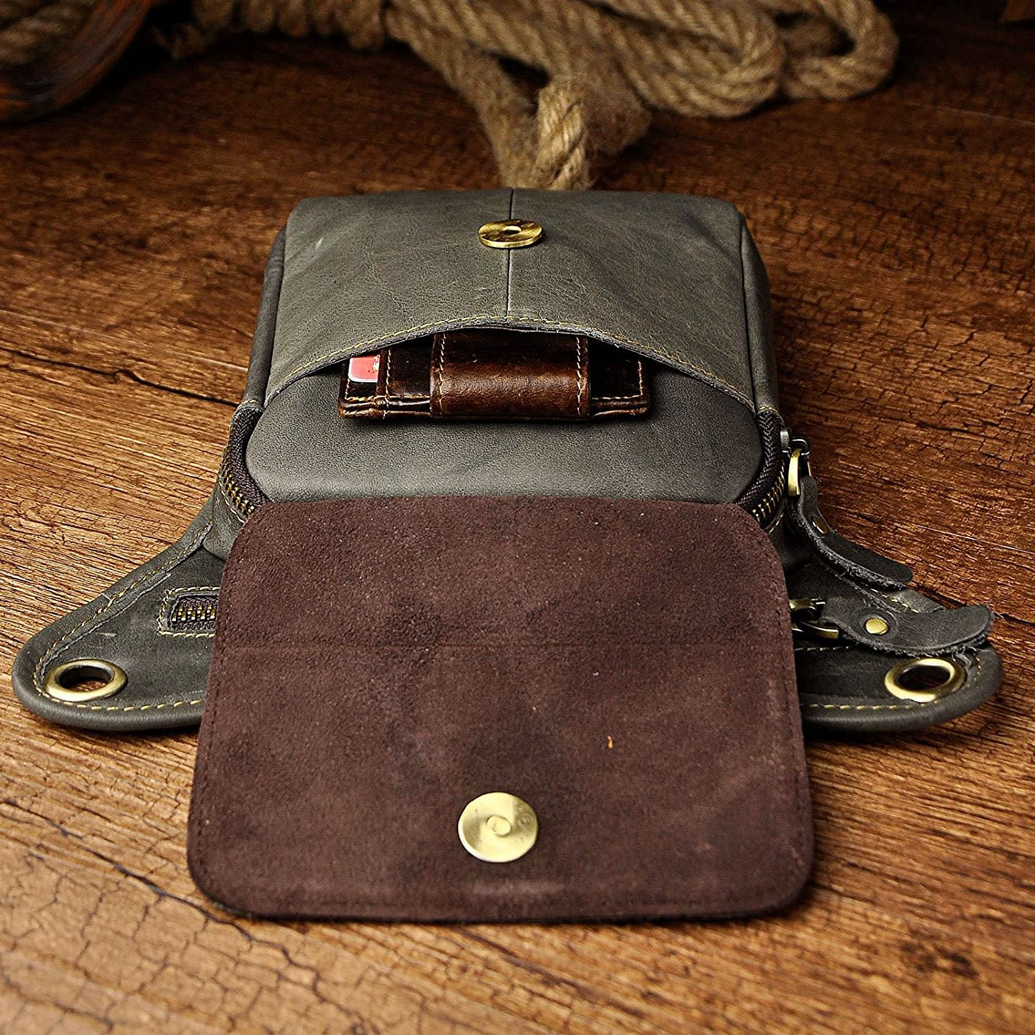 Le'aokuu Messager Sacs en Cuir Véritable Hommes Équitation Sac à bandoulière Sacs de la Ceinture Sports (211-1 A2 Gris)