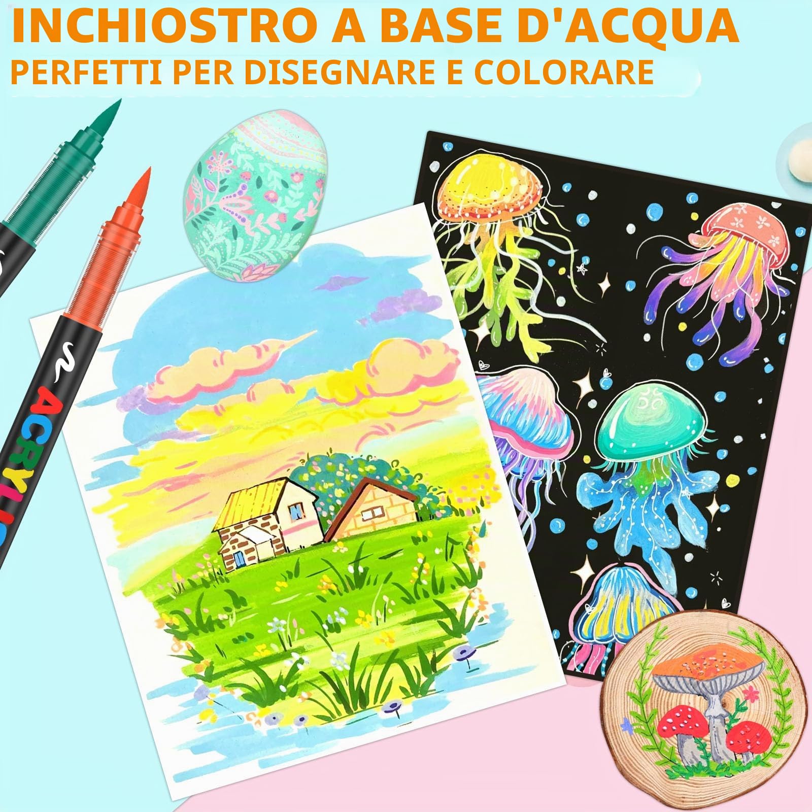 Efimeso 240 Colori Pennarelli Acrilici, Pennarello Vernice Acrilica a Pennello a Base Acqua, Pennarello Vernice Acrilica per Roccia, Tela, Legno, Pietra, Ceramica, Vetro, Tessuto