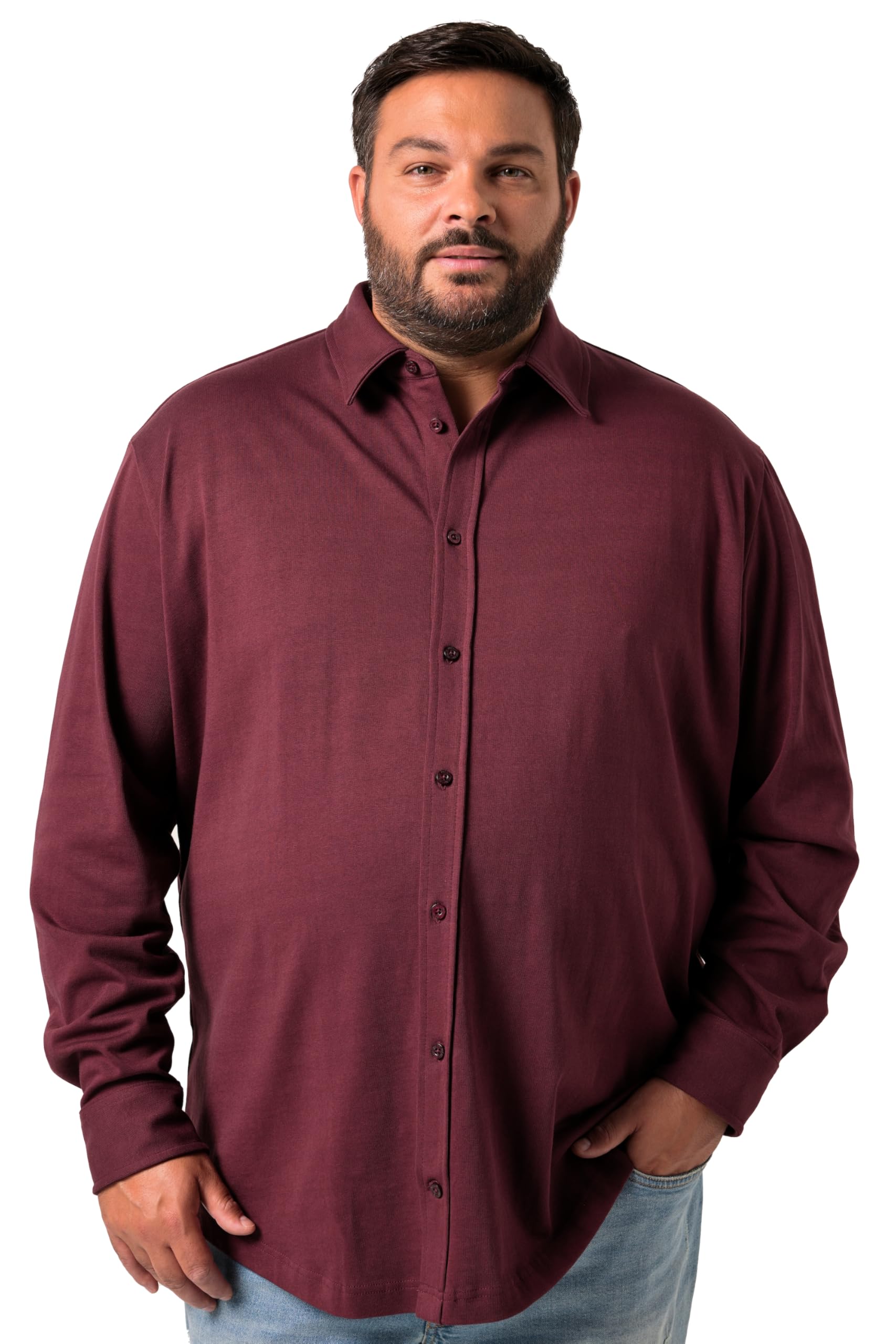 Men Plus Herren große Größen Übergrößen Menswear L-8XL Jerseyhemd, Langarm, Kentkragen, Comfort Fit 841656