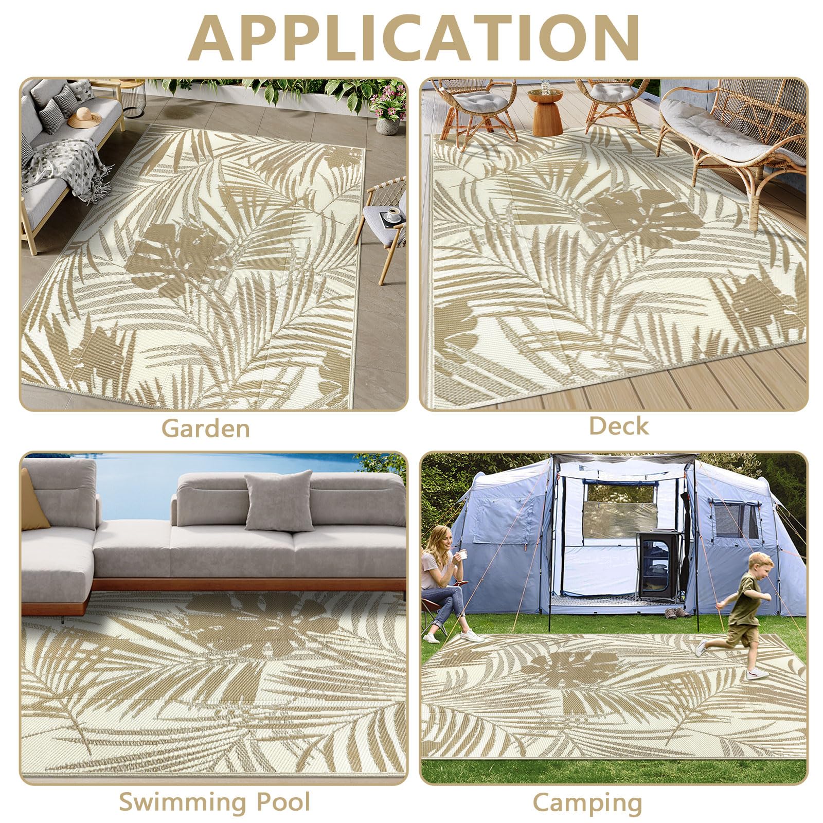 Famibay Alfombras exteriores impermeables, paja de plástico reversible, manta de picnic portátil para jardín, camping, balcón, terraza, patio, porche, playa, barbacoa
