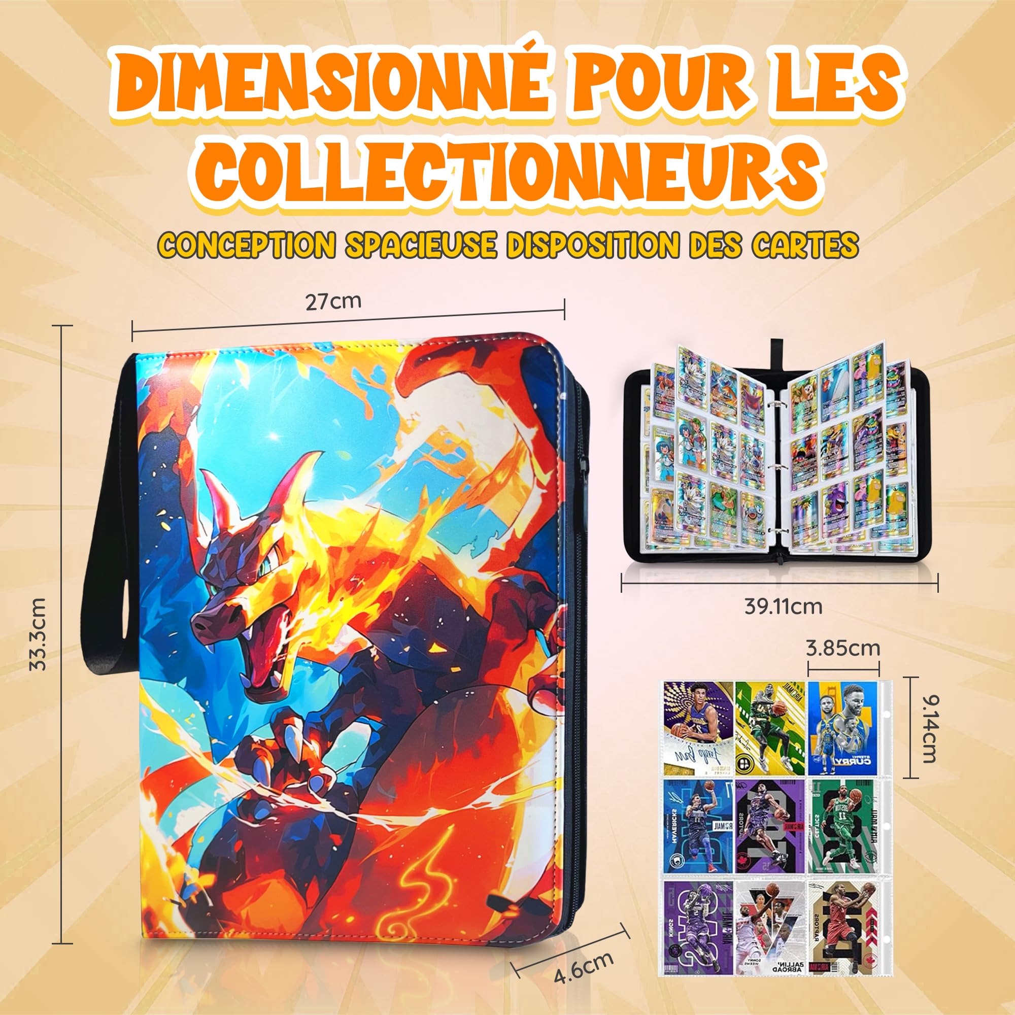Classeur Carte 50 pages, Capacité 900 cartes, Album Porte carte à Collectionner, Imperméable, Porte Carte en Cuir Double Face avec Fermeture éclair - 2