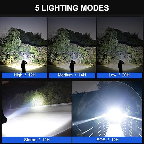 Miniatura 4 de TUNFOU Linternas recargables de alto lúmenes, 900,000 lúmenes, linterna LED súper brillante con 5 modos, IPX7 impermeable, potente luz de flash de